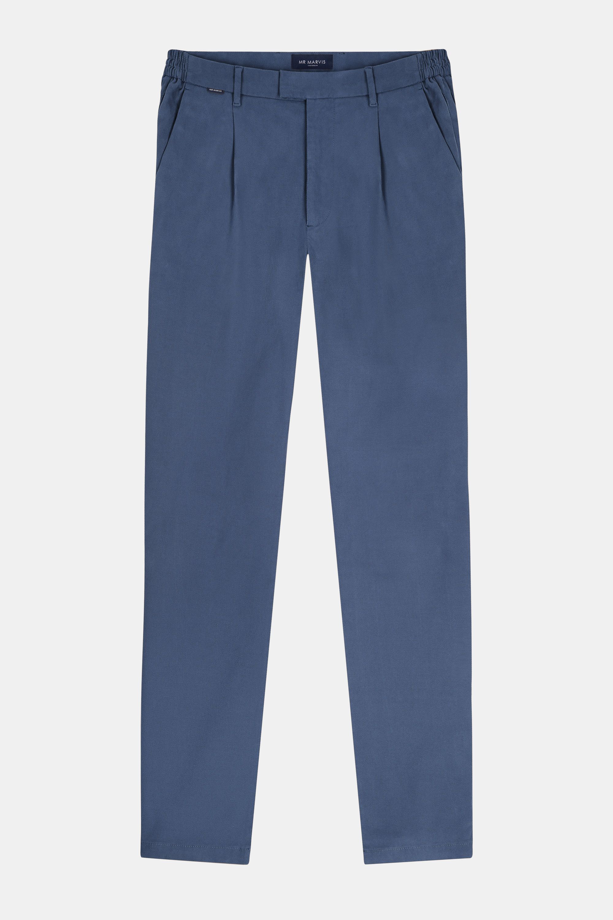 Mens heavy pleated chinos with relaxed fit in blue