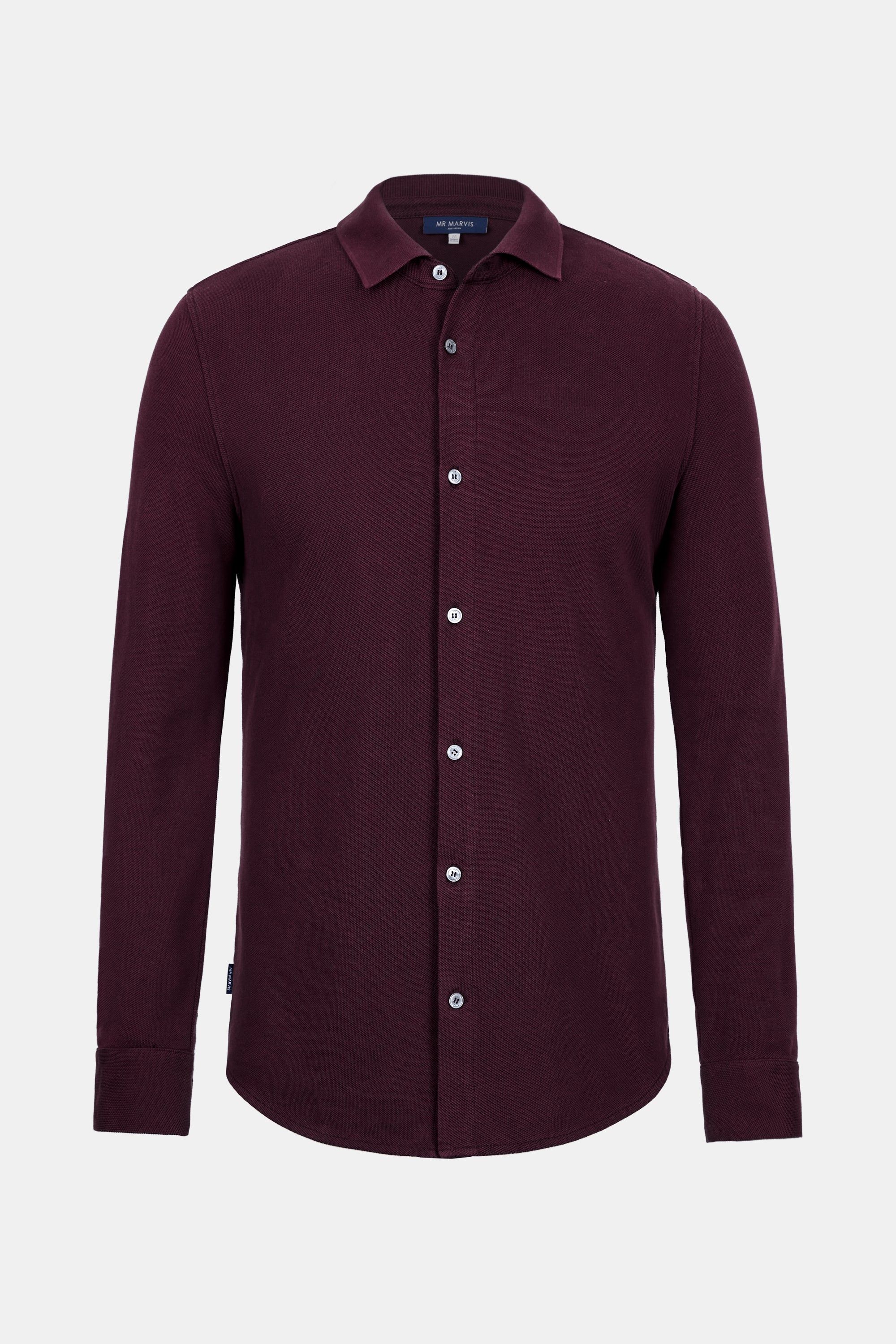 Mens piqué shirt with regular fit in dark burgundy