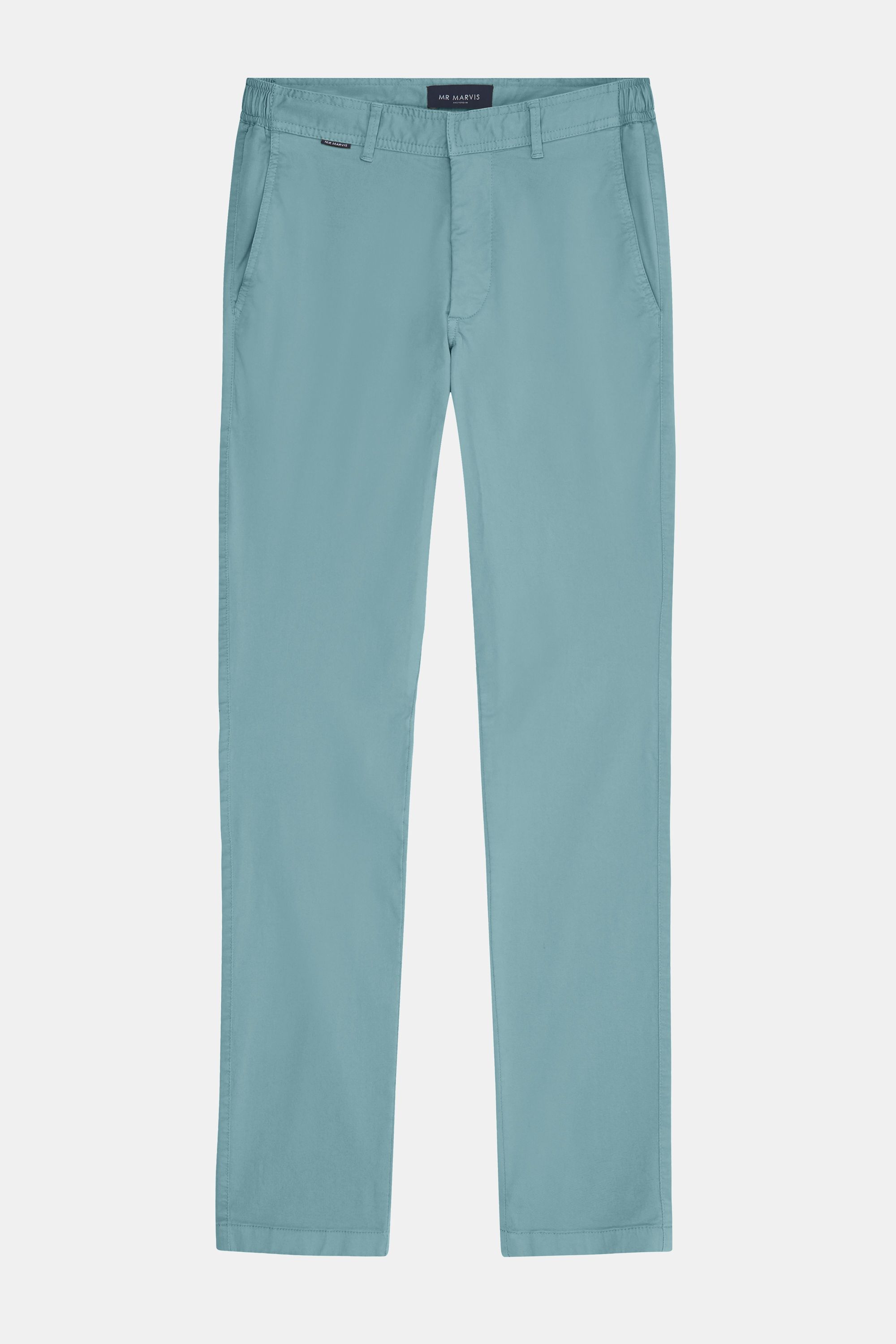 Mens stretch chinos with tailored fit in blue green