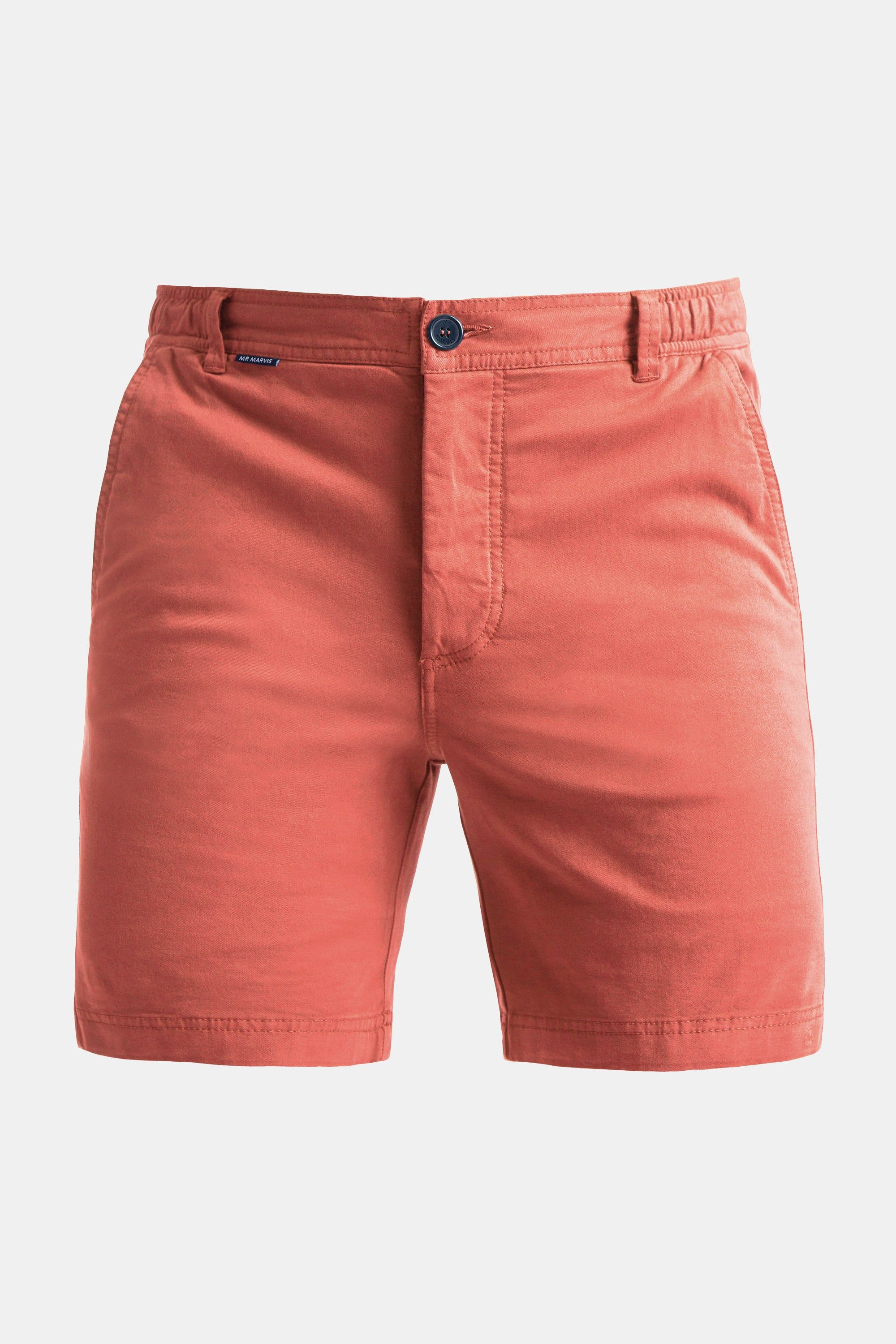Mens stretch chino shorts in brick red