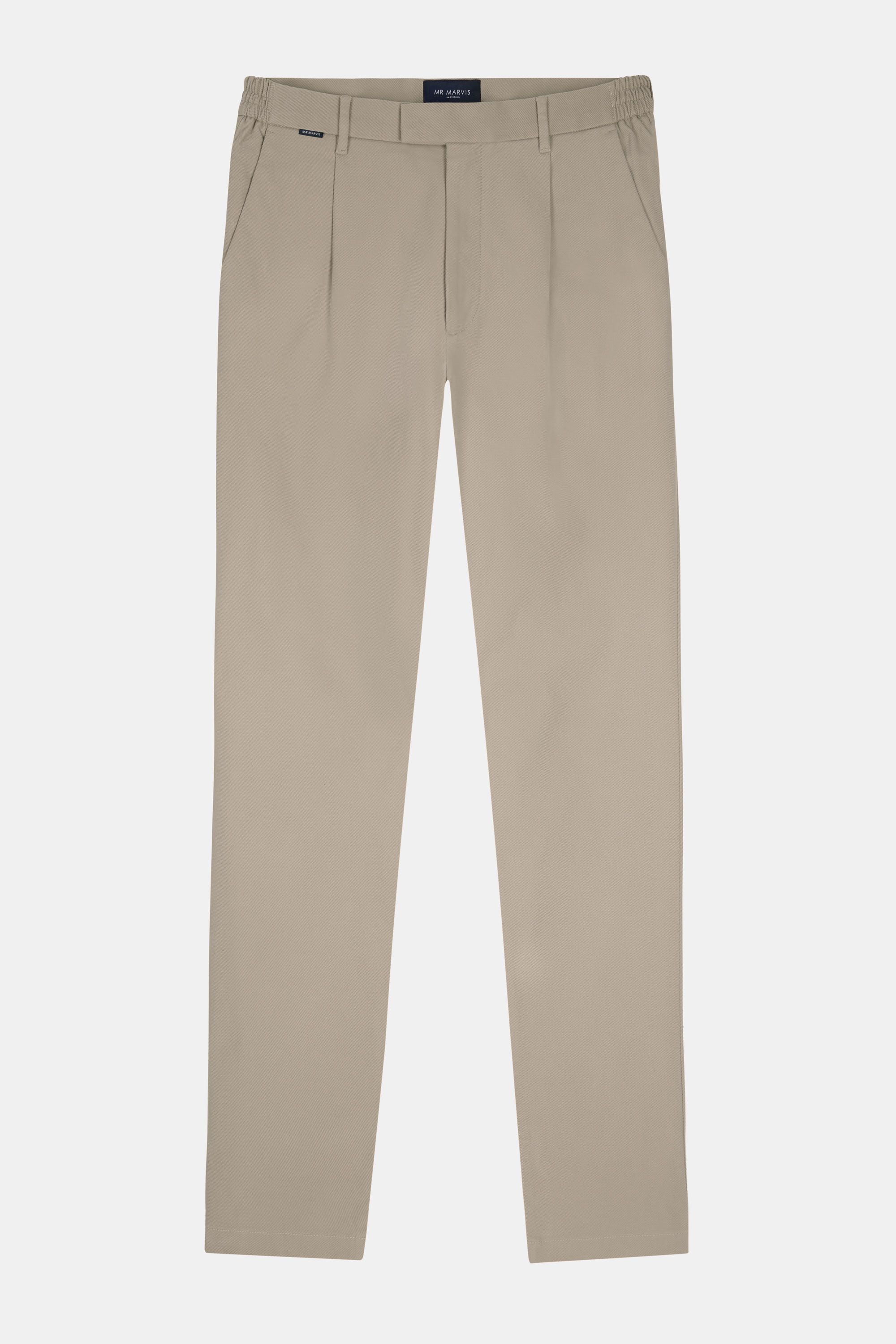 Mens heavy pleated chinos with relaxed fit in dark sand