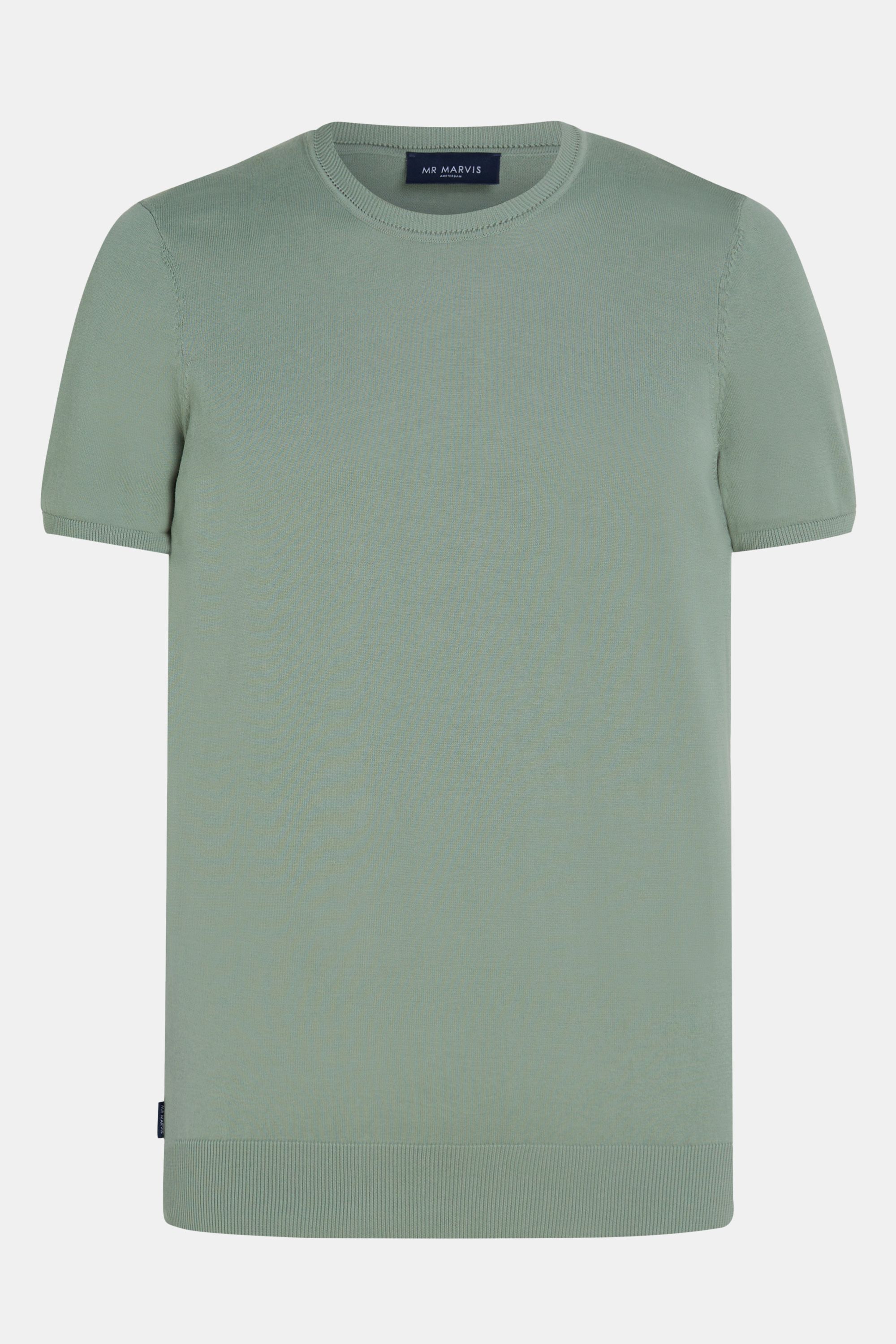 Mens knitted crewneck T-shirt in grey green