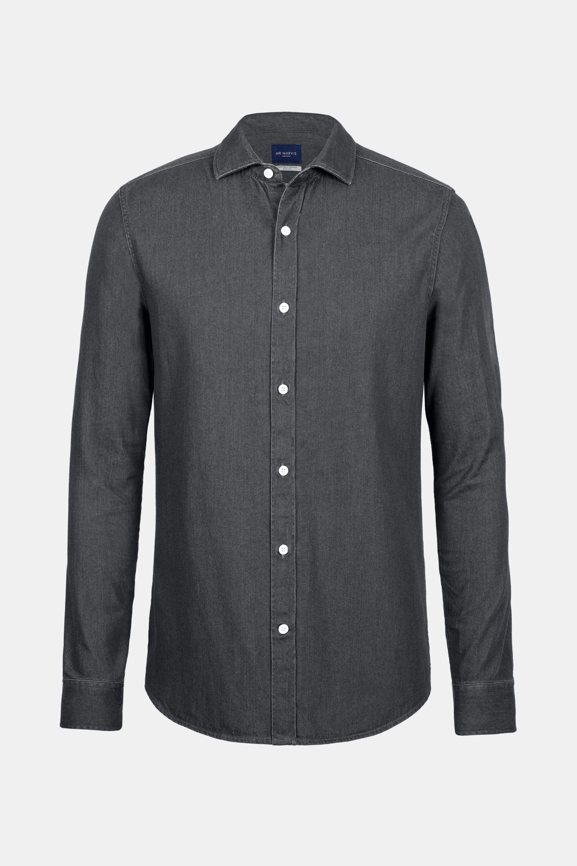 Heren denim overhemd van biologische katoen met regular fit in donkergrijs