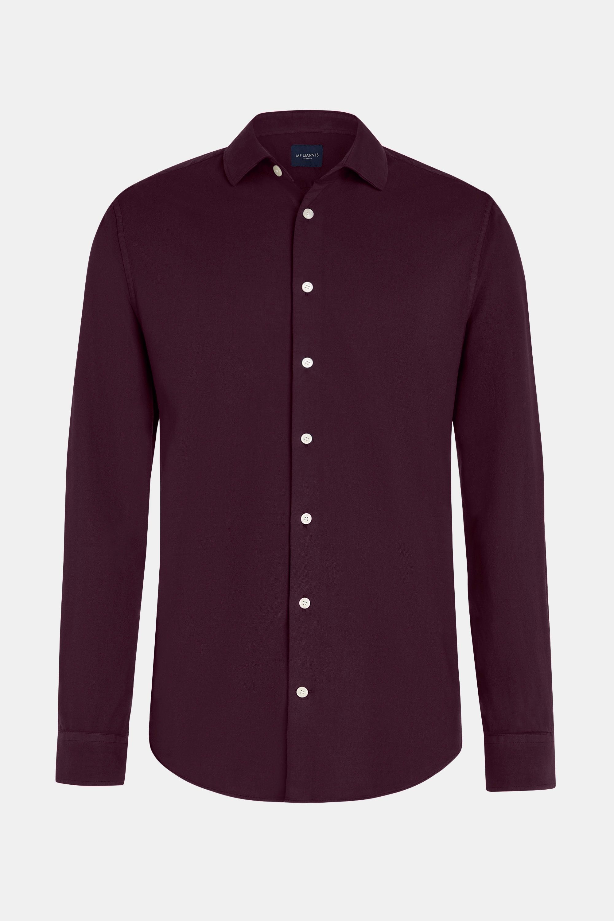 Mens cotton shirt with regular fit in dark burgundy