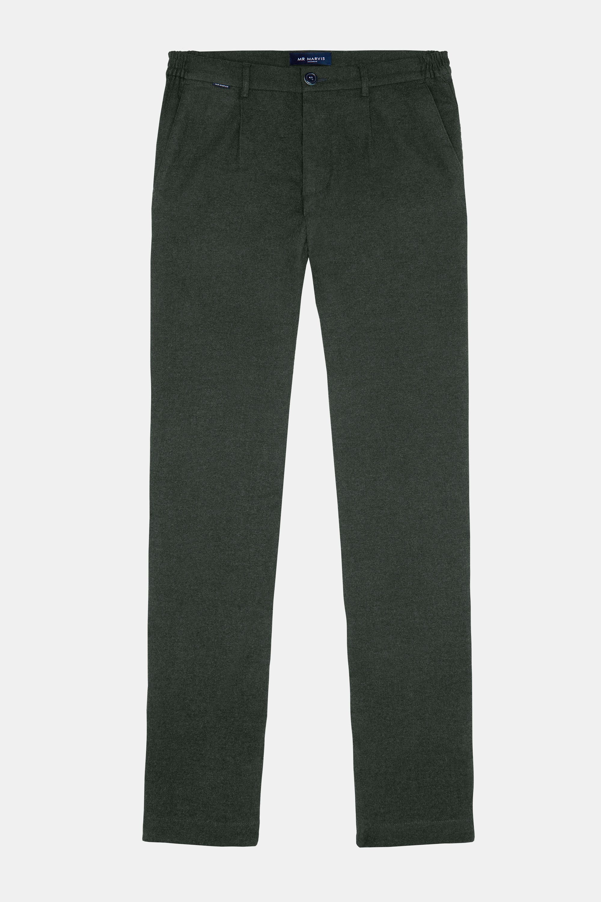 Heren geklede flanellen broek met tapered fit in donkergroen