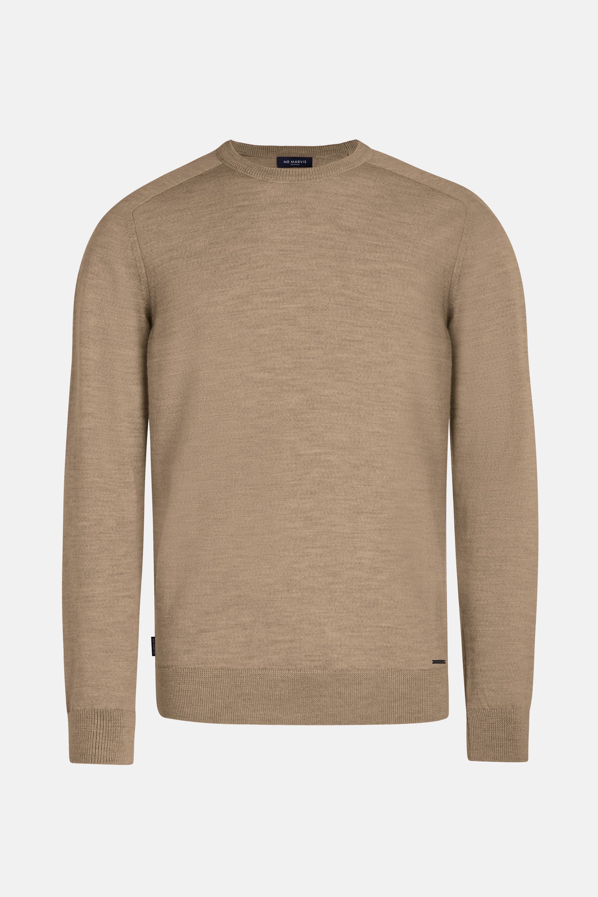 Mens merino wool pullover with crewneck in dark sand