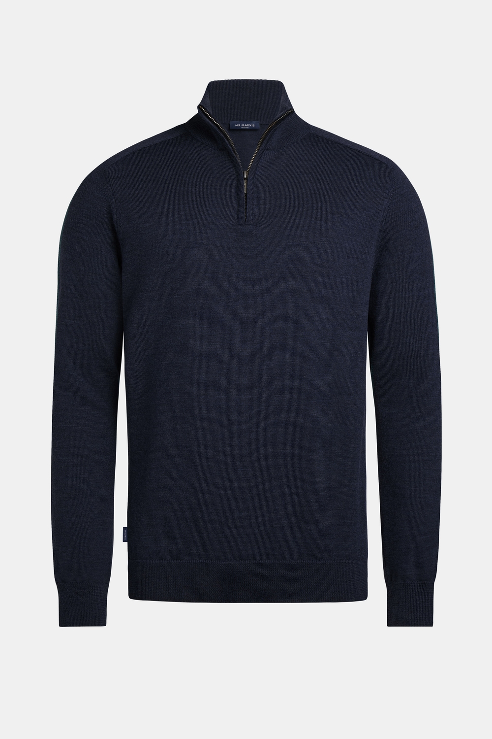 Mens merino wool pullover with half zip in black blue