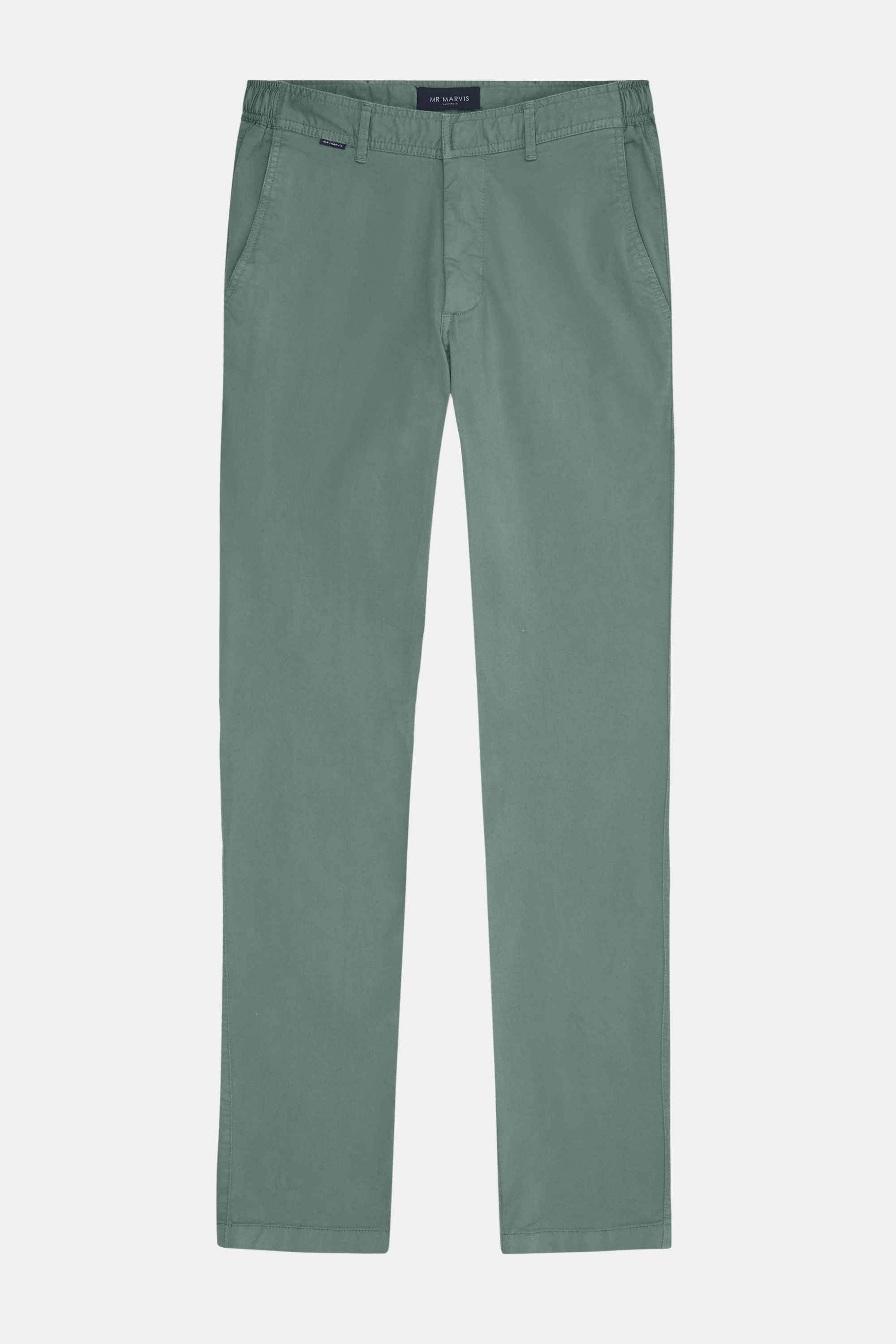 Mens stretch chinos with tailored fit in dark blue green