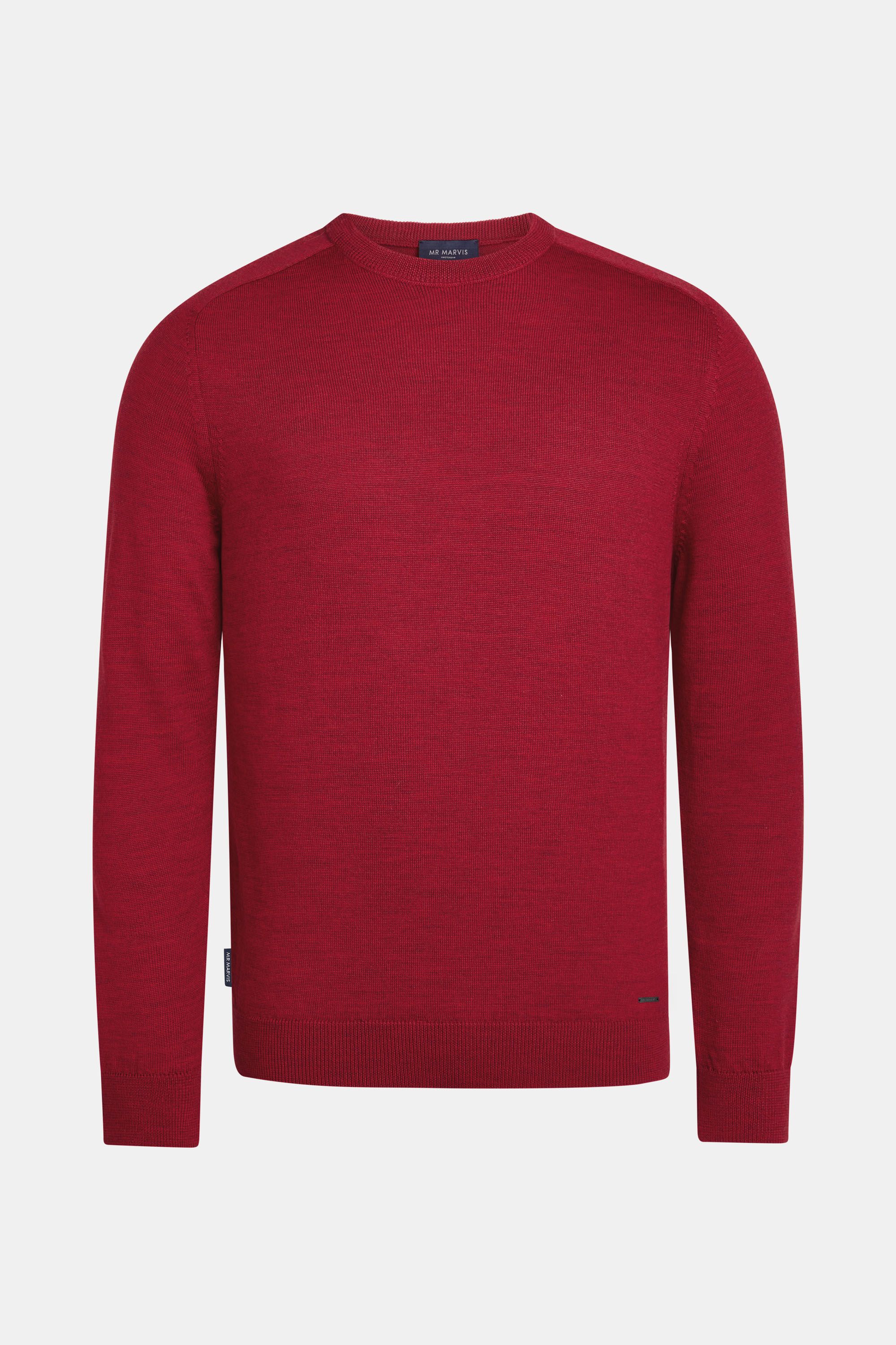 Pull en laine mérinos pour homme à col rond en rouge intense