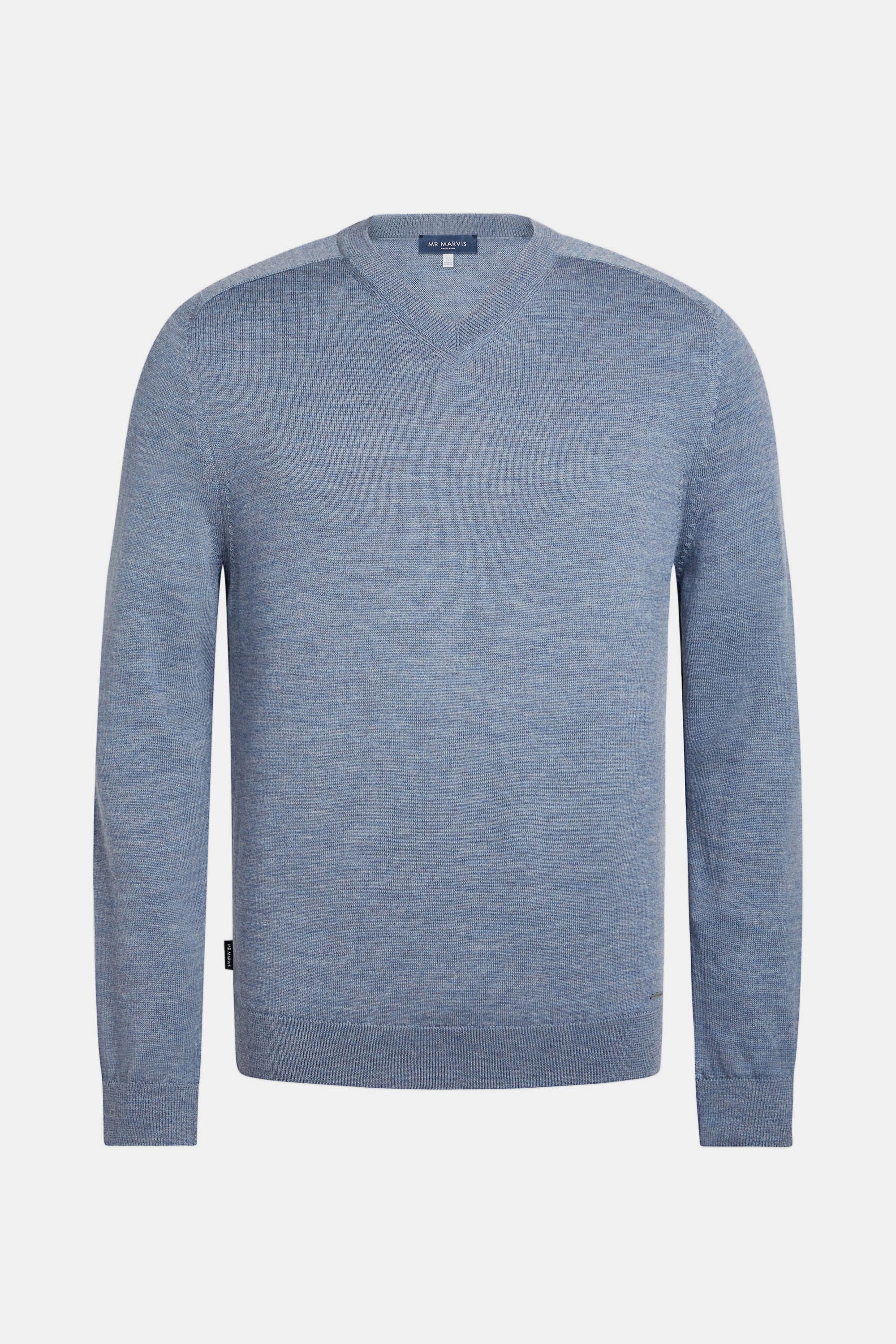 Herren Merinowoll-Pullover mit V-Ausschnitt in Blau
