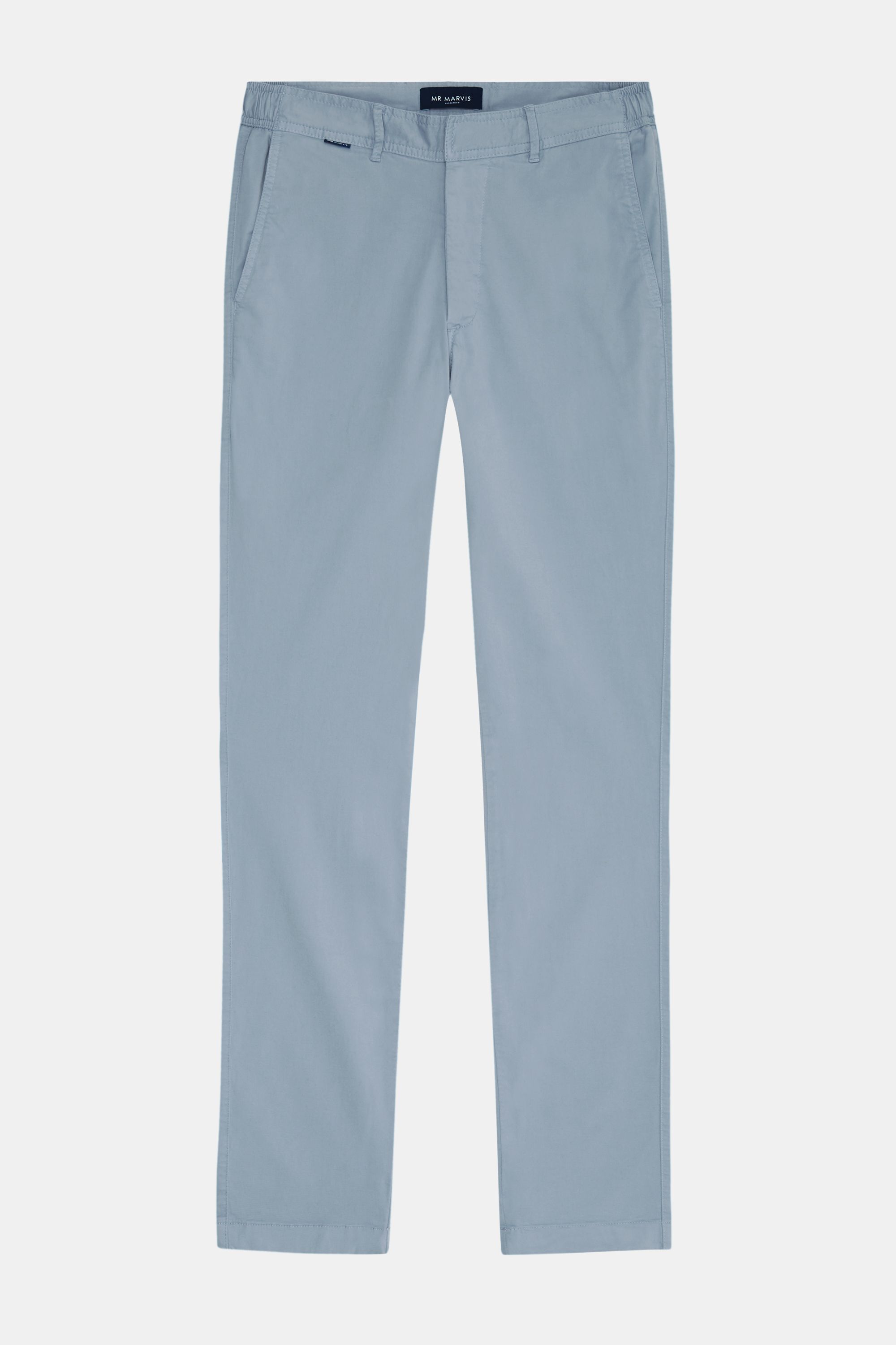 Mens stretch chinos with tailored fit in light grey blue