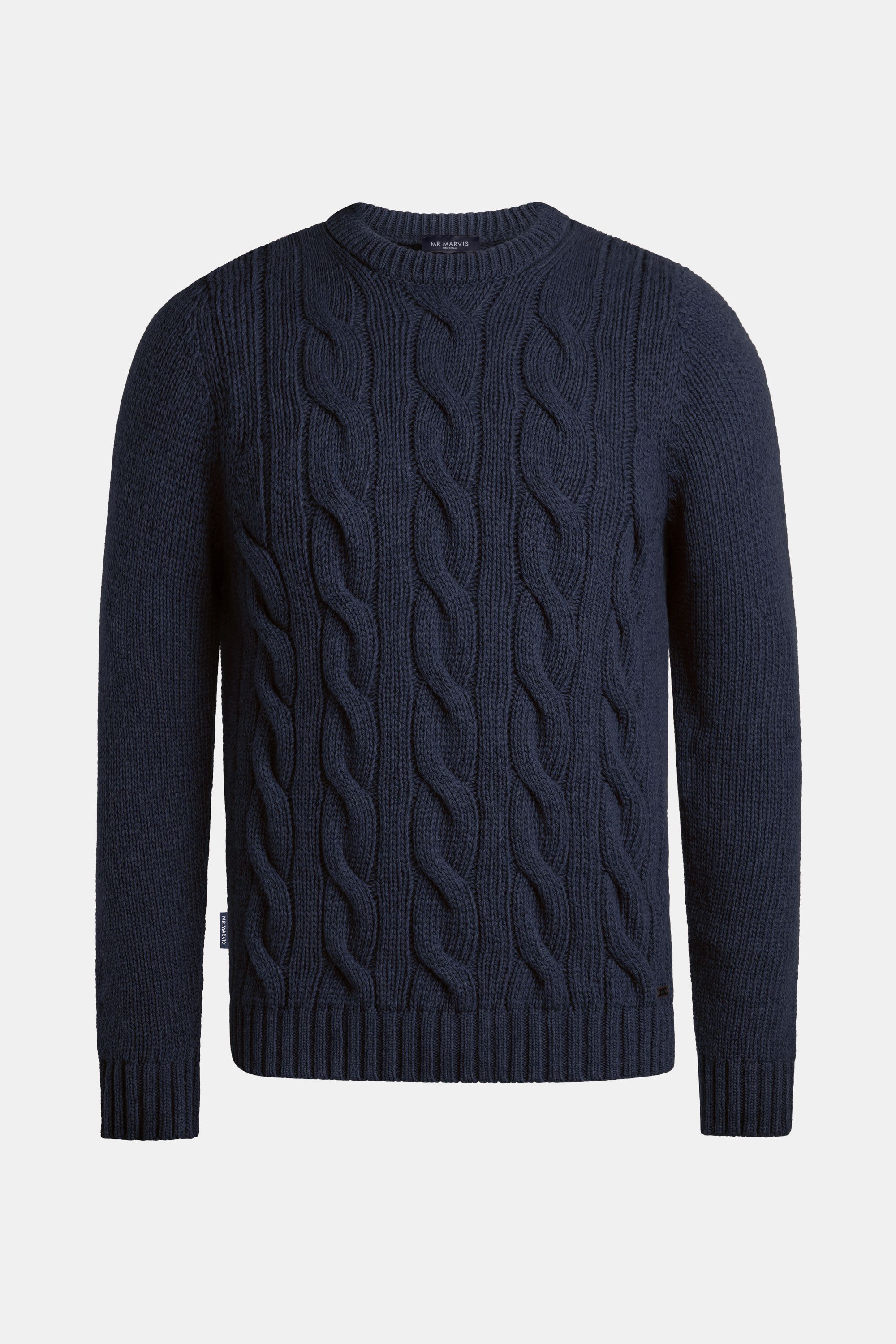 Mens cable knit pullover in merino wool in black blue