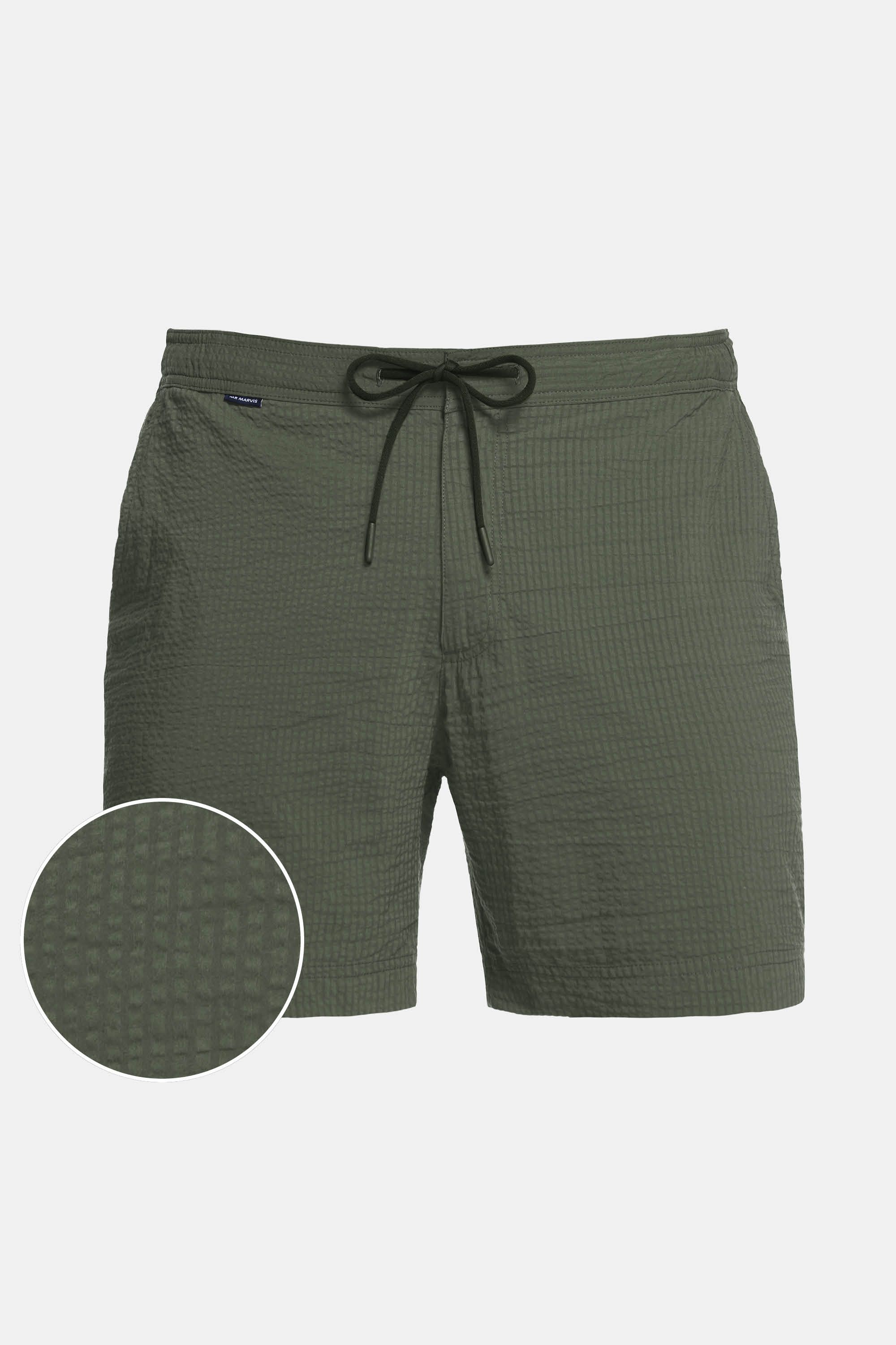 Mens seersucker swim shorts in dark army green