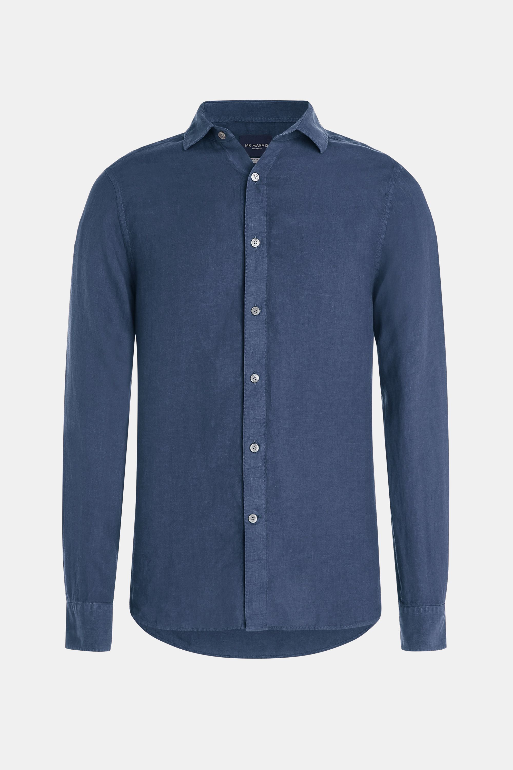 Mens linen shirt with relaxed fit in blue