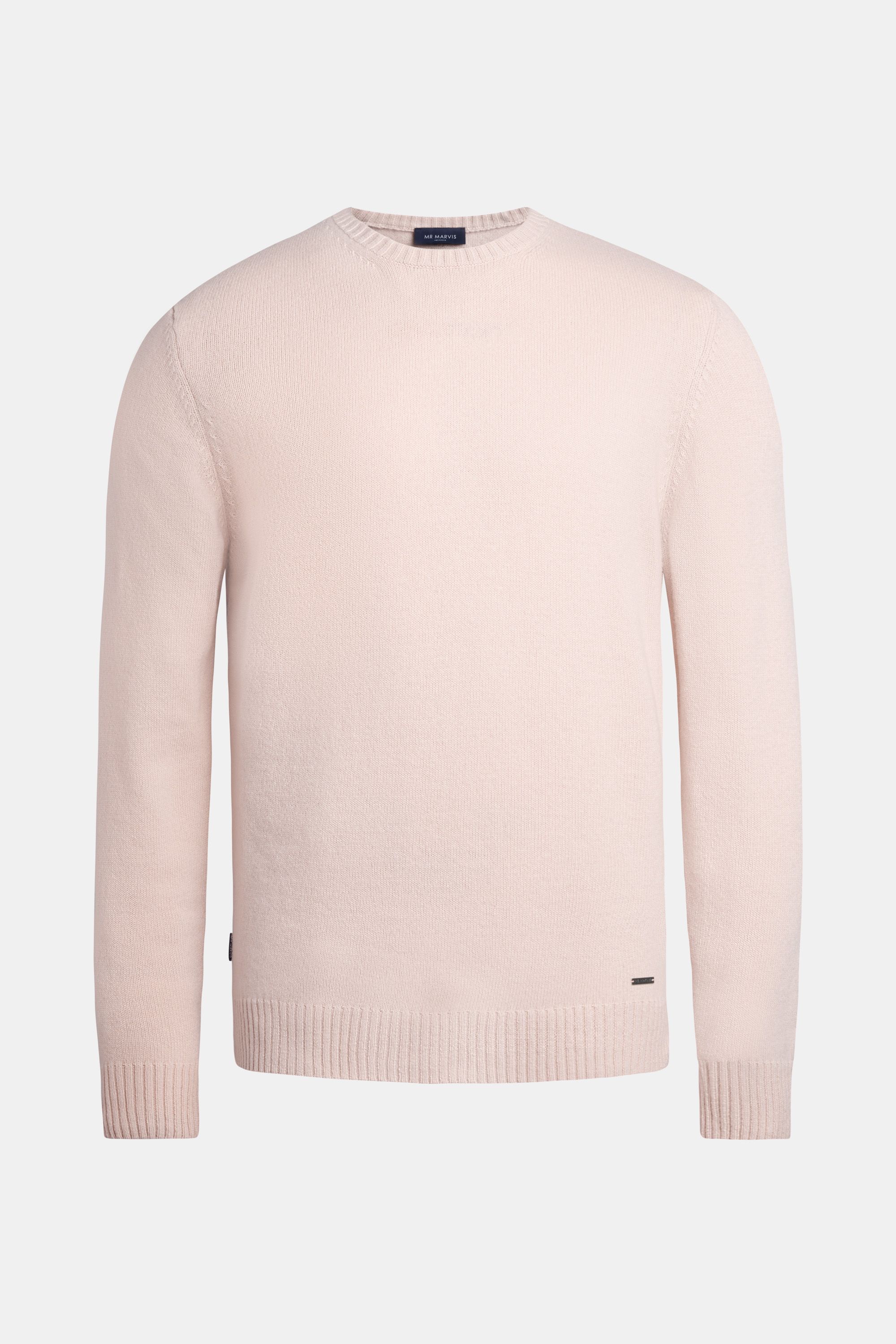 Mens wool crewneck pullover in soft pink