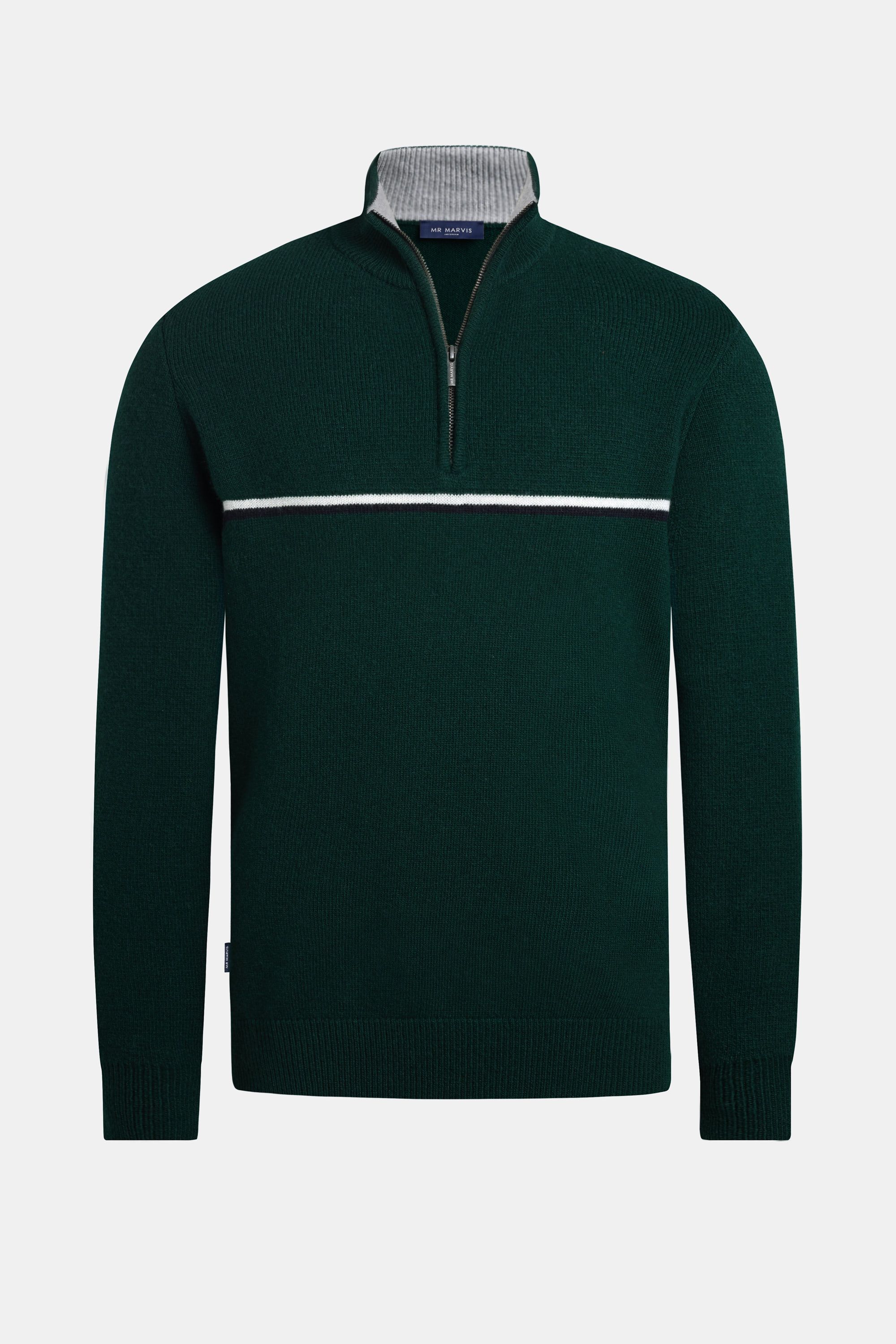 Herren Retro-Pullover mit Halbreißverschluss in grün gestreift