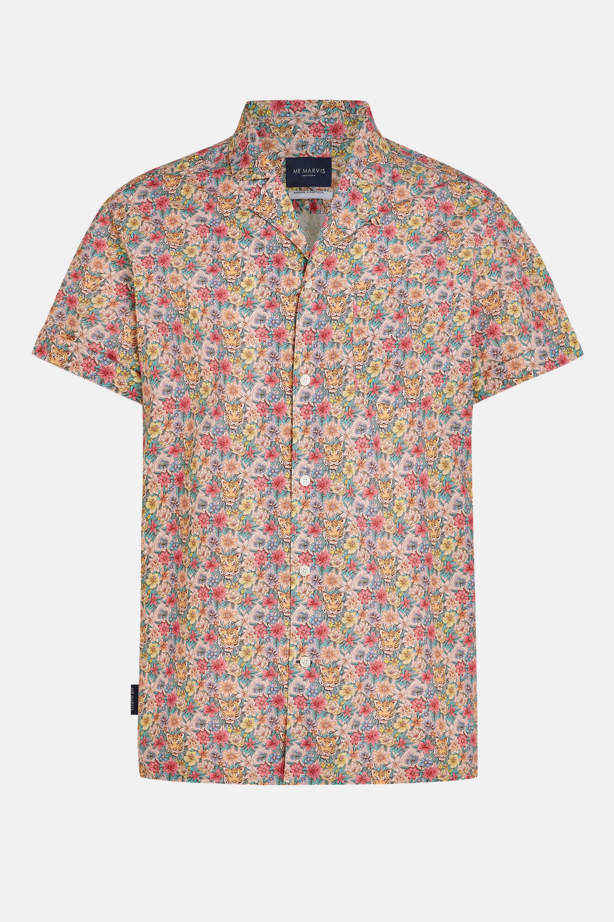 Mens short sleeve shirt with relaxed fit in tigerhead-print