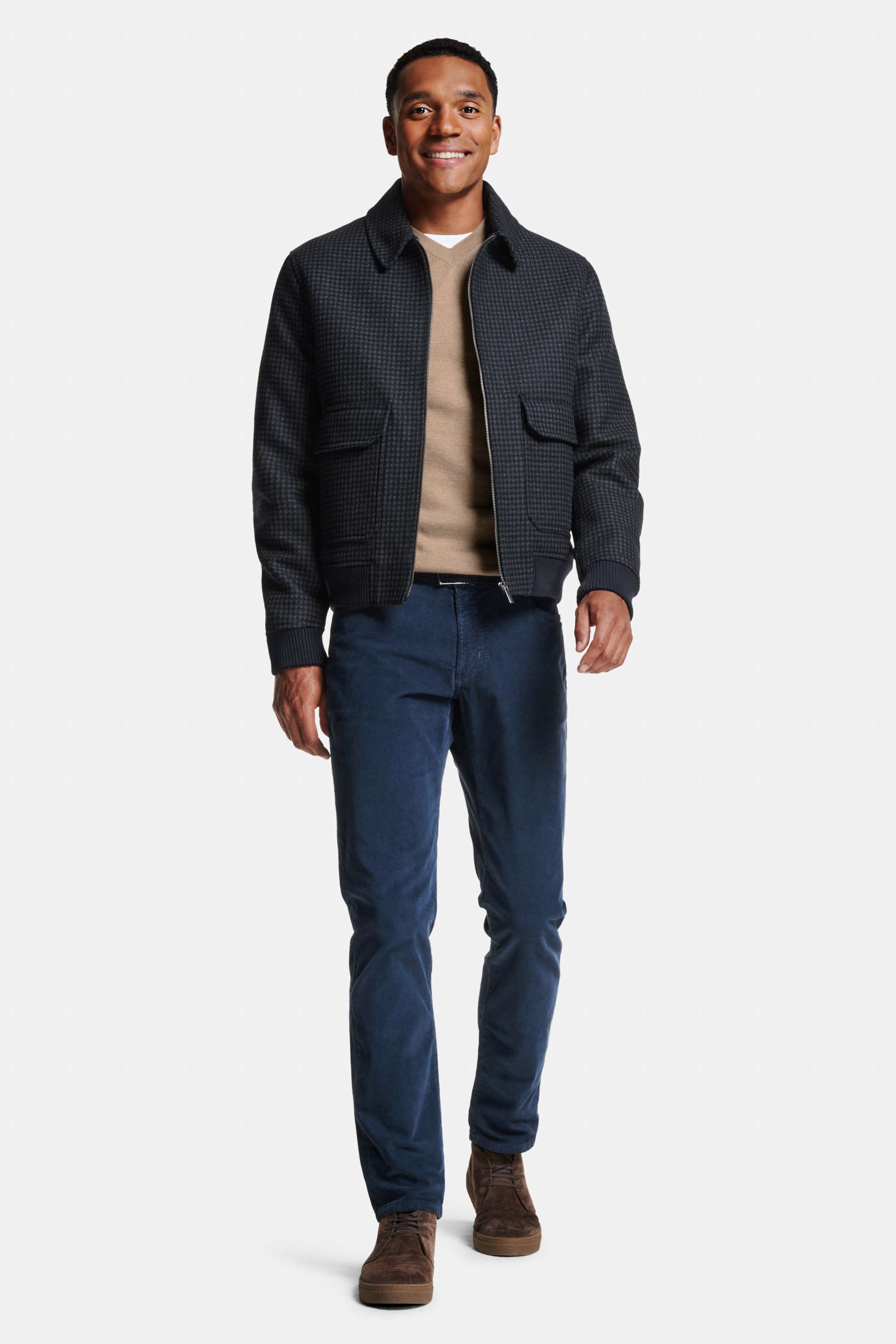 Wimbledons * The Heavy Tee, Baristas * The Merino V-neck, Earharts * The First-class Jacket, Cosmics * The Stretch Belt, Cosmics * The Fine Cords