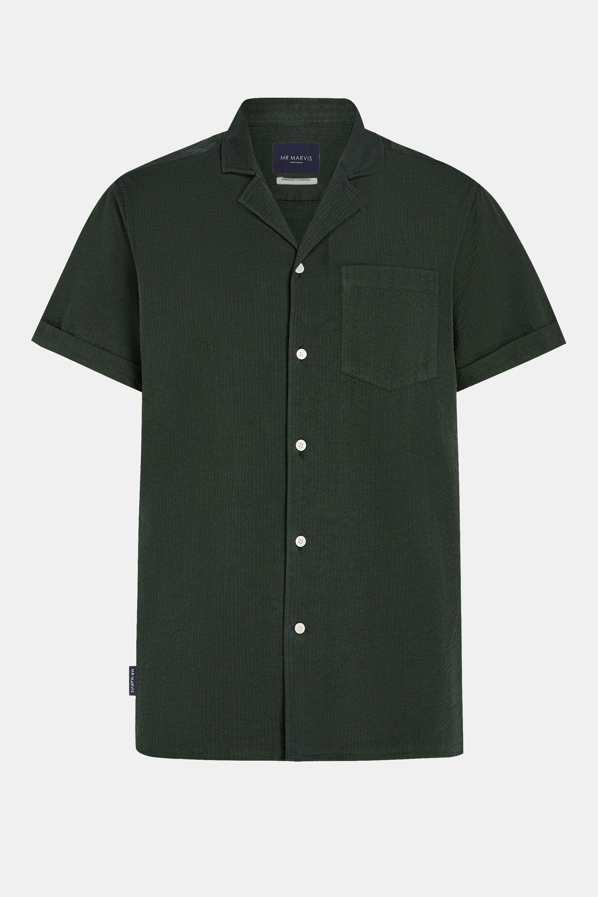 Mens short sleeve shirt with relaxed fit in dark army green