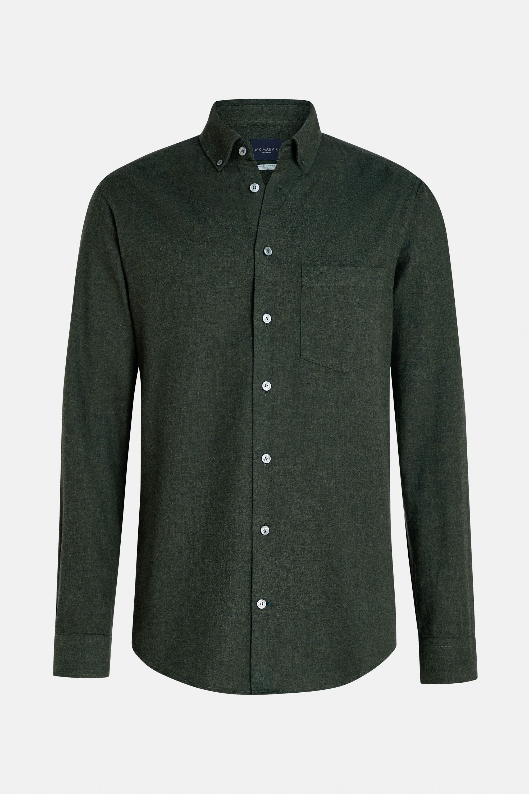 Herren Flanell-Button-Down-Hemd mit Standardmäßiger Passform in Dunkelgrün