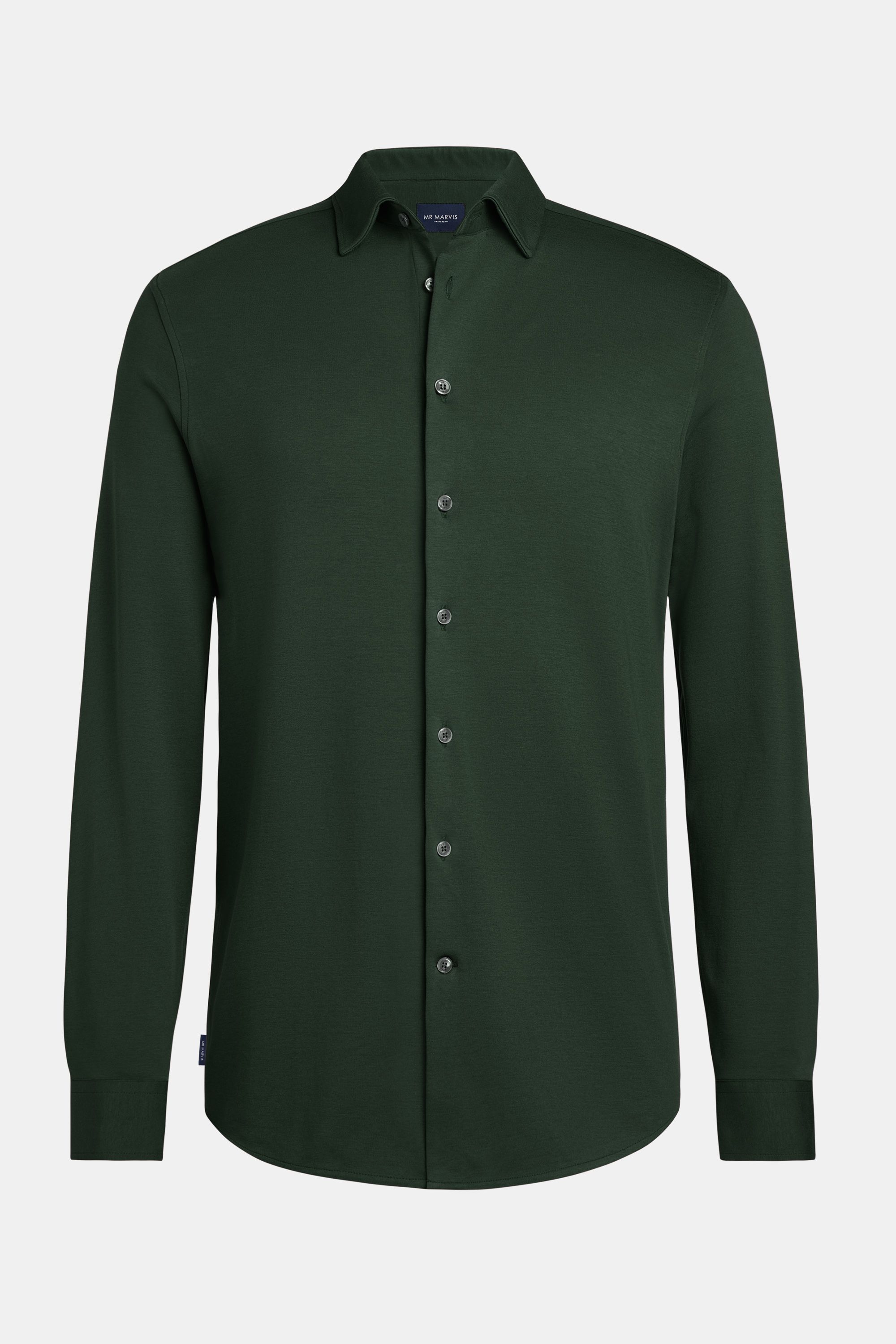Mens jersey stretch shirt in organic cotton with regular fit in dark army green