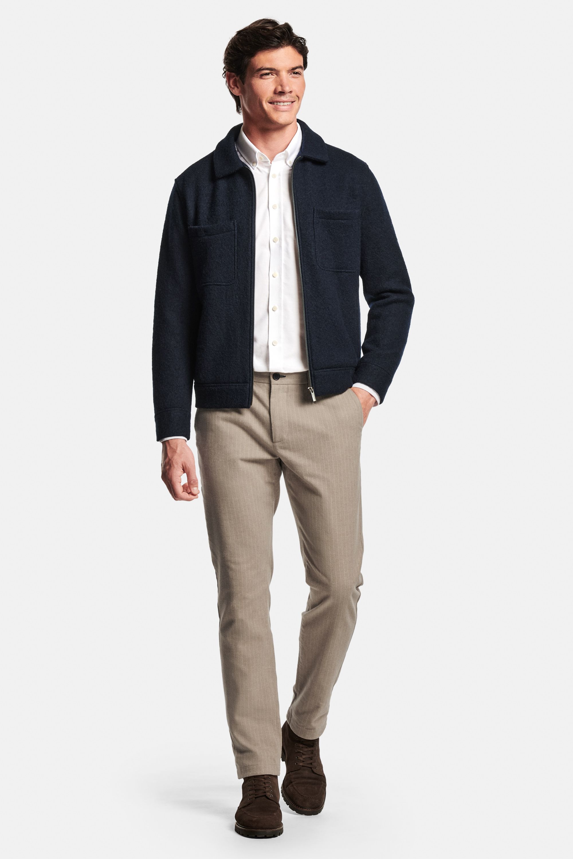 Wimbledons * The Oxford Shirt, Cosmics * The Wool Zip Shacket, Baristas Pinstripe * The Flannels