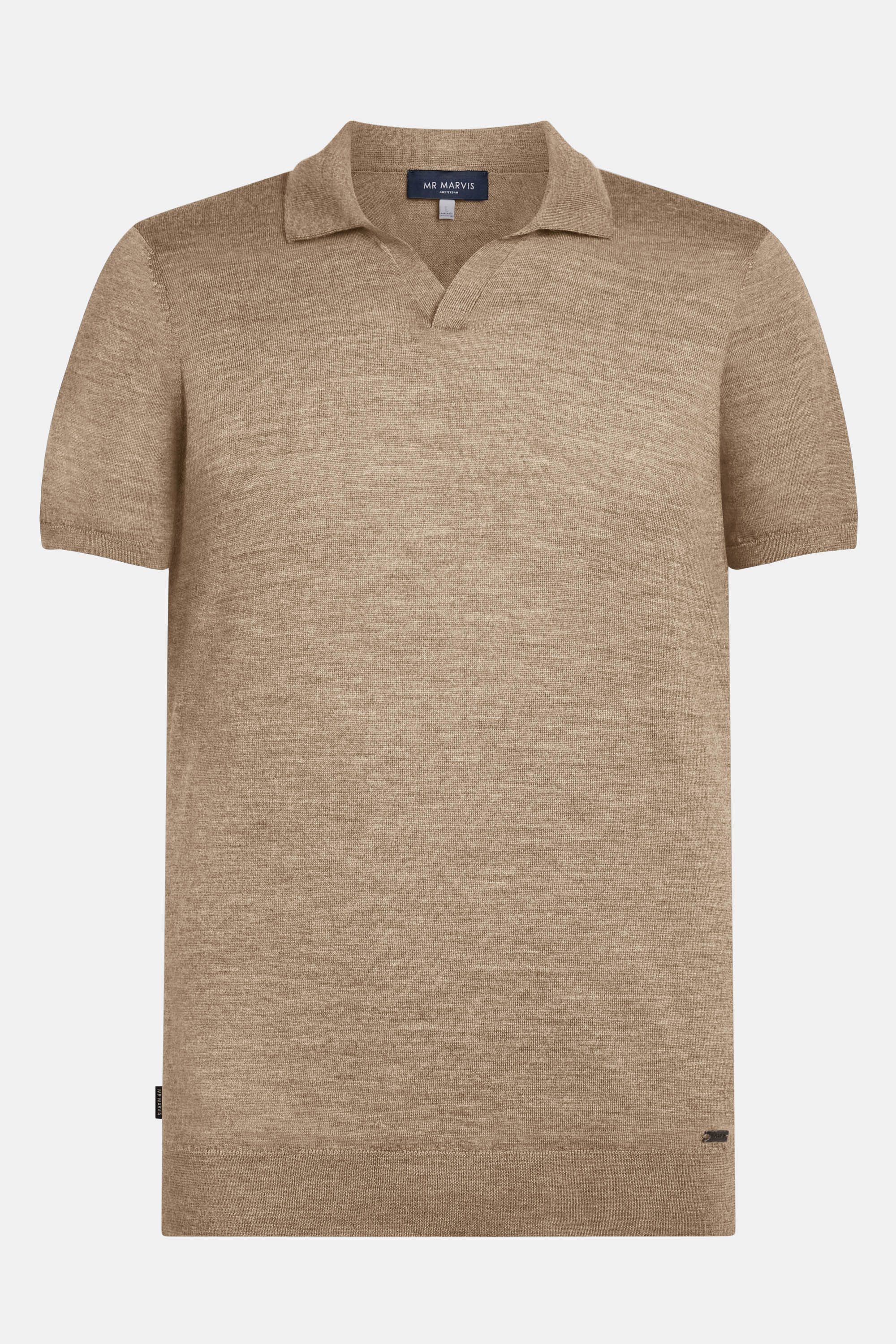 Mens buttonless polo from lightweight merino wool in dark sand