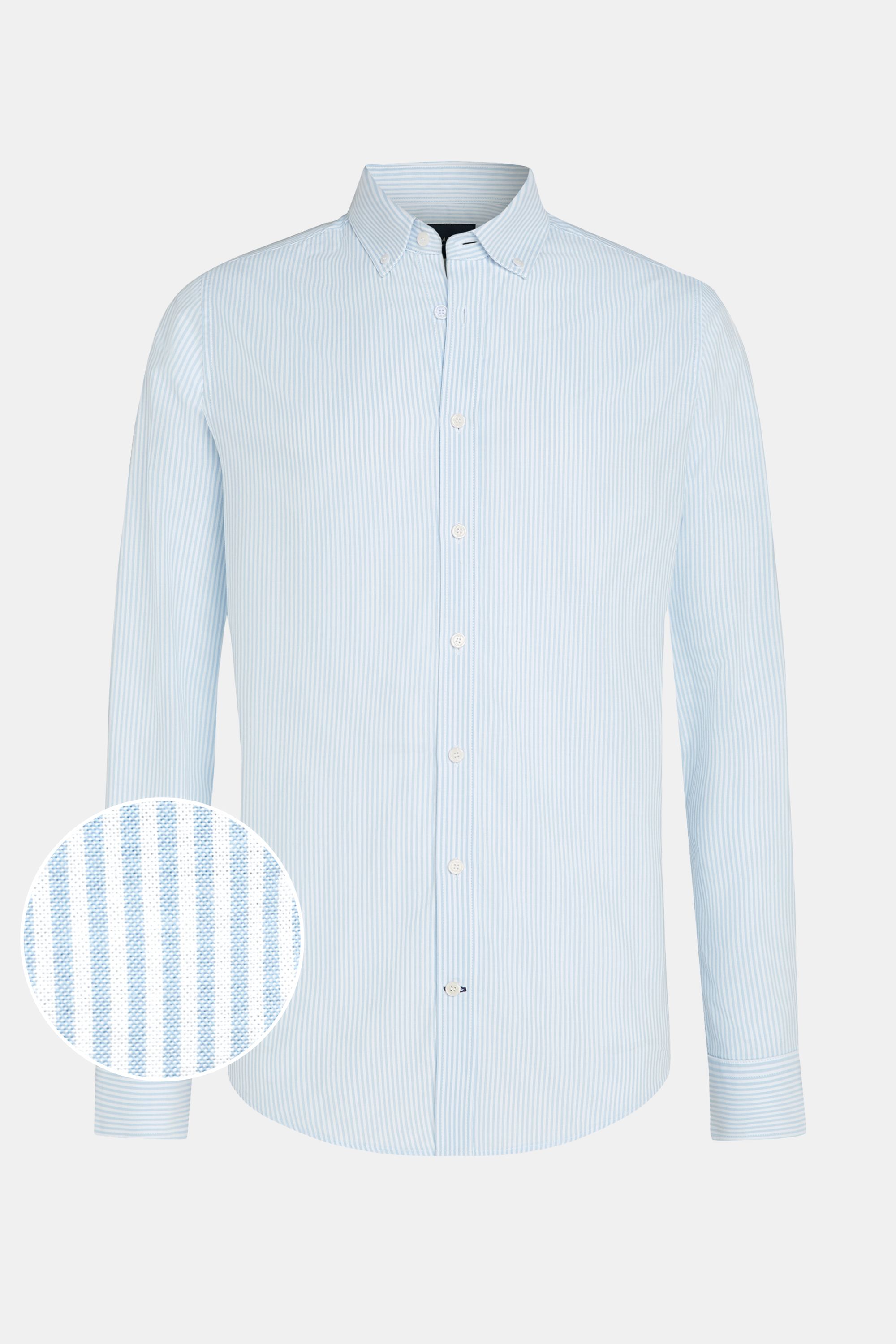 Mens button down oxford shirt with regular fit in light blue & white striped