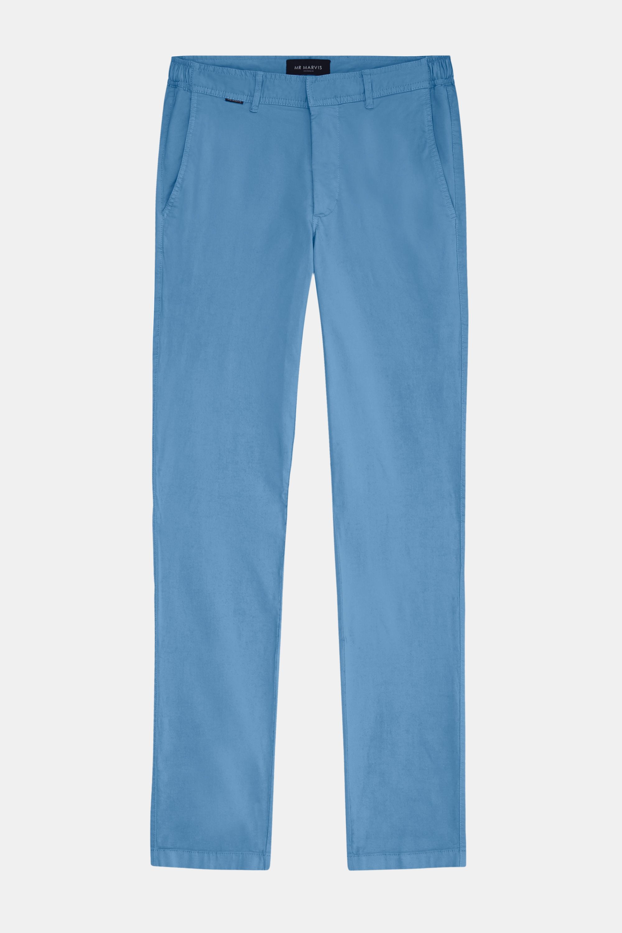 Mens stretch chinos with tailored fit in mid blue