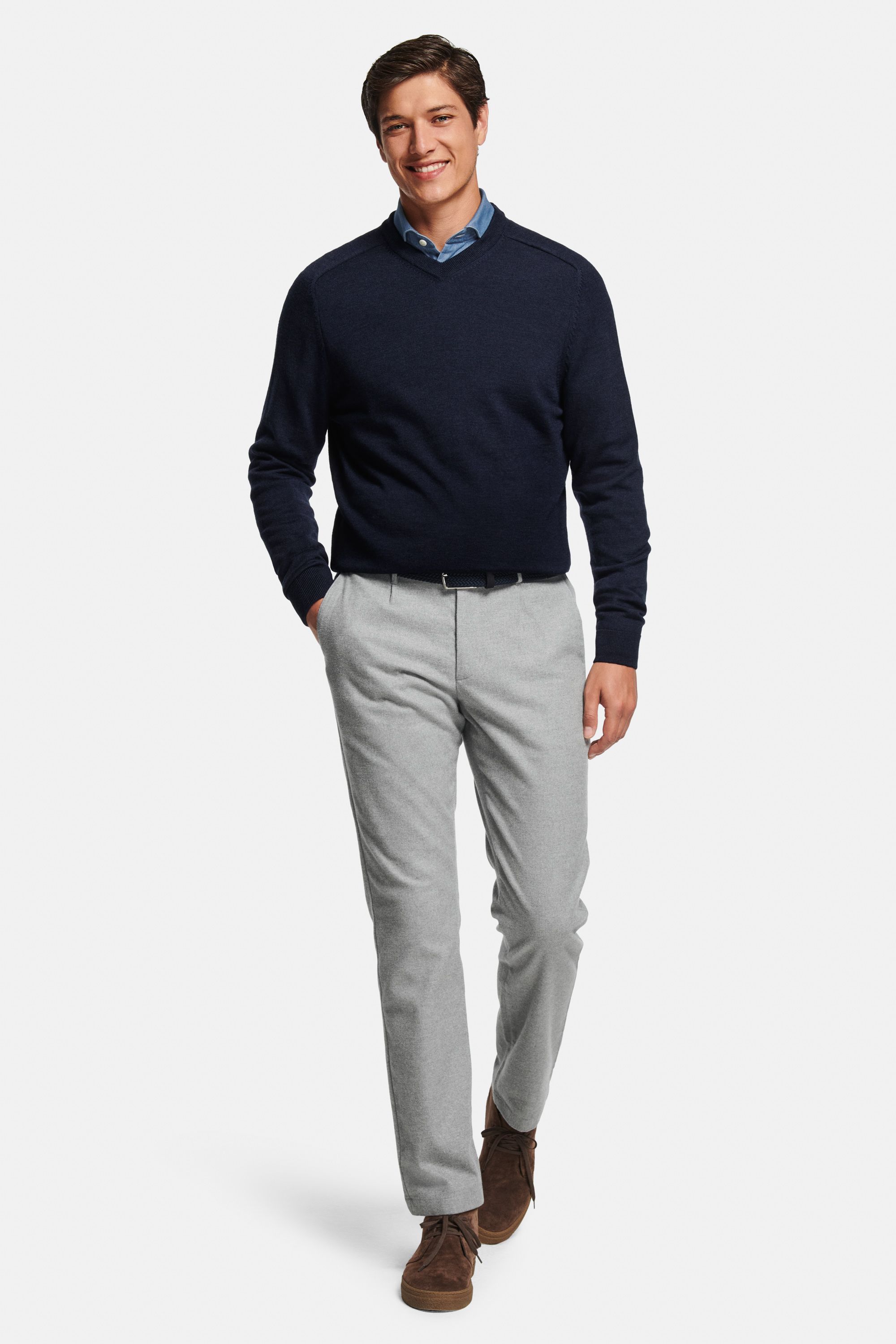 Deeps * The Merino V-neck, Cosmics * The Stretch Belt, Oysters * The Flannels