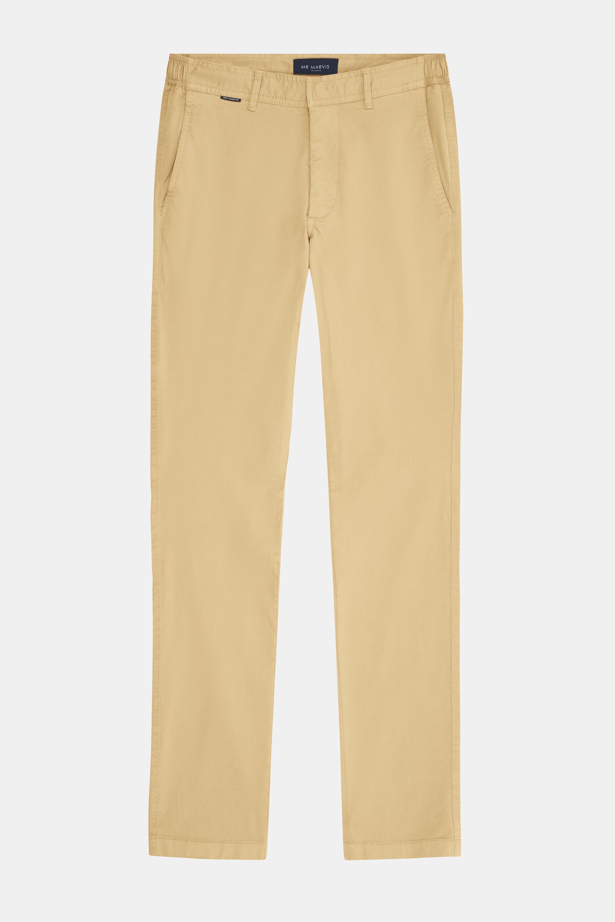 Mens stretch chinos with tailored fit in soft ochre yellow