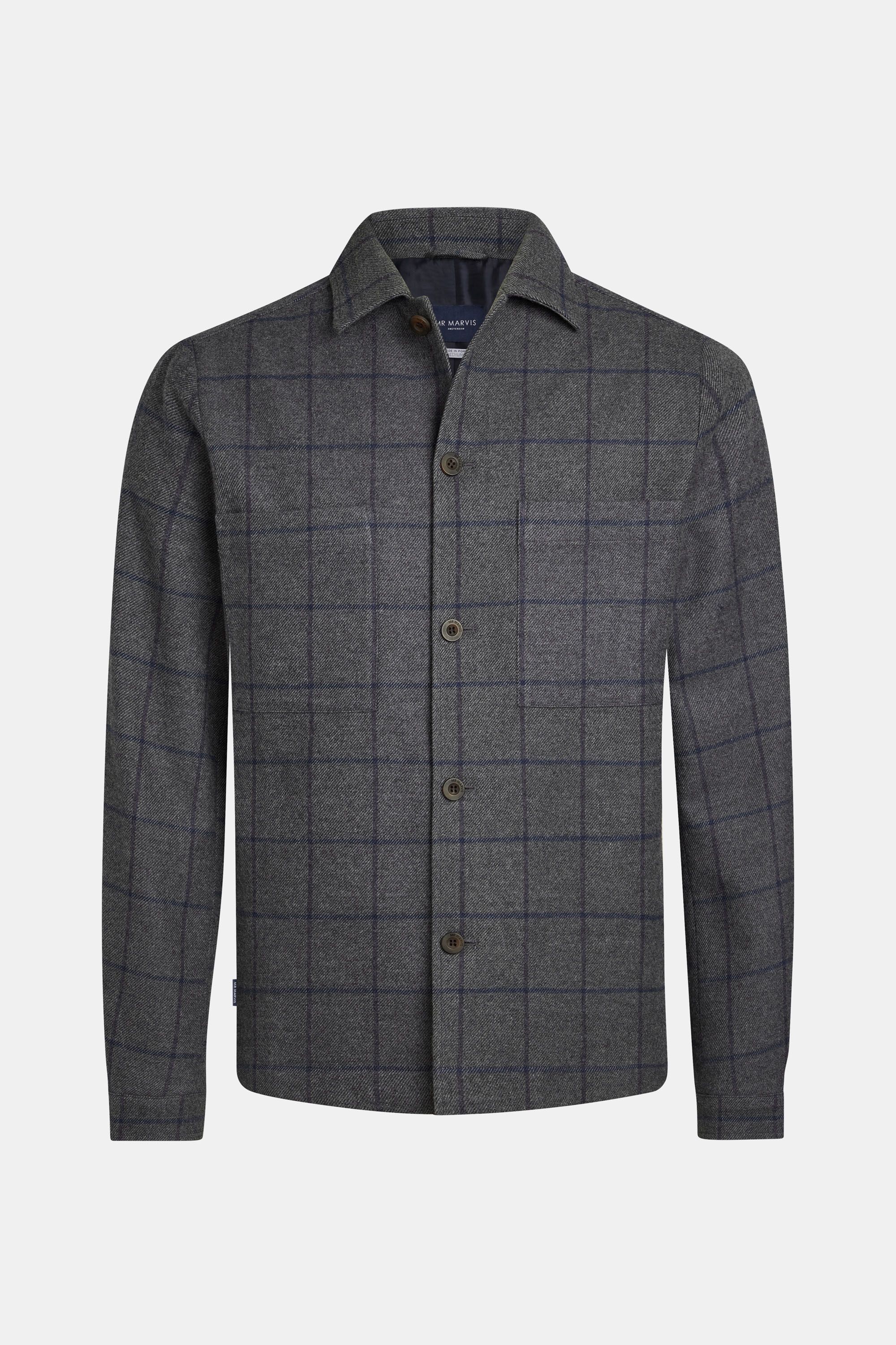Heren shacket met knoopsluiting in donkergrijs ruitpatroon