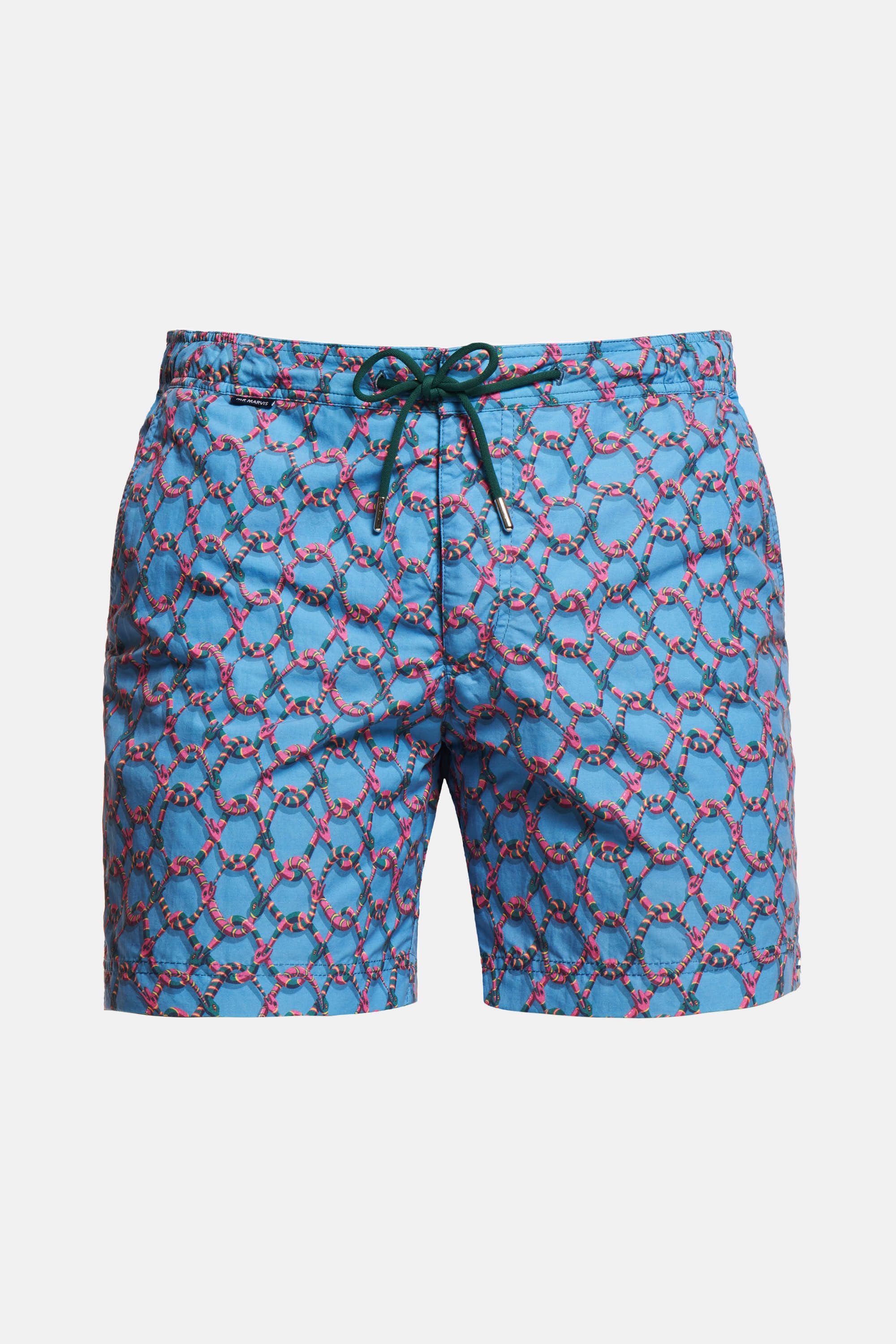 Herre hurtigtørrende badeshorts med slangeprint på frisk blå