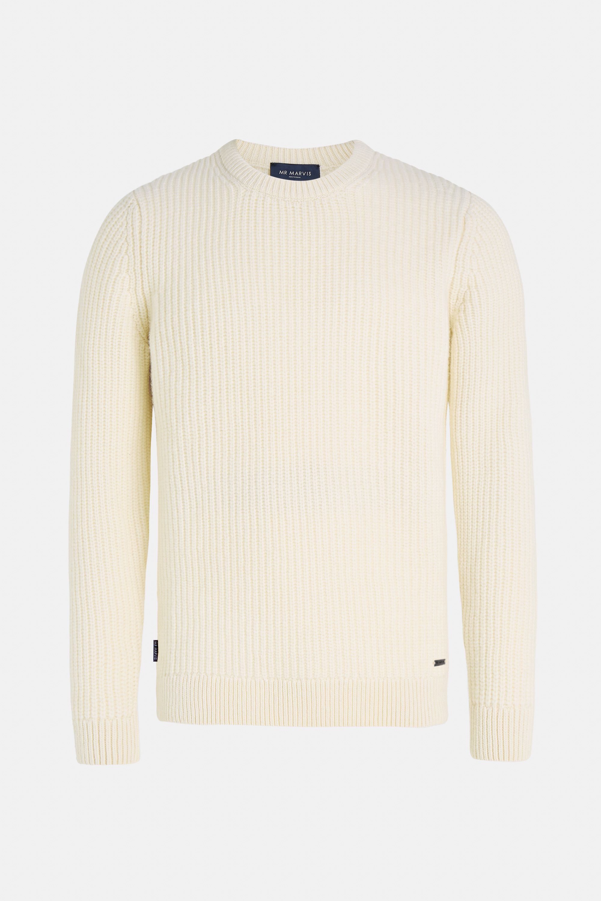 Mens ribbed-knit merino wool pullover in off white