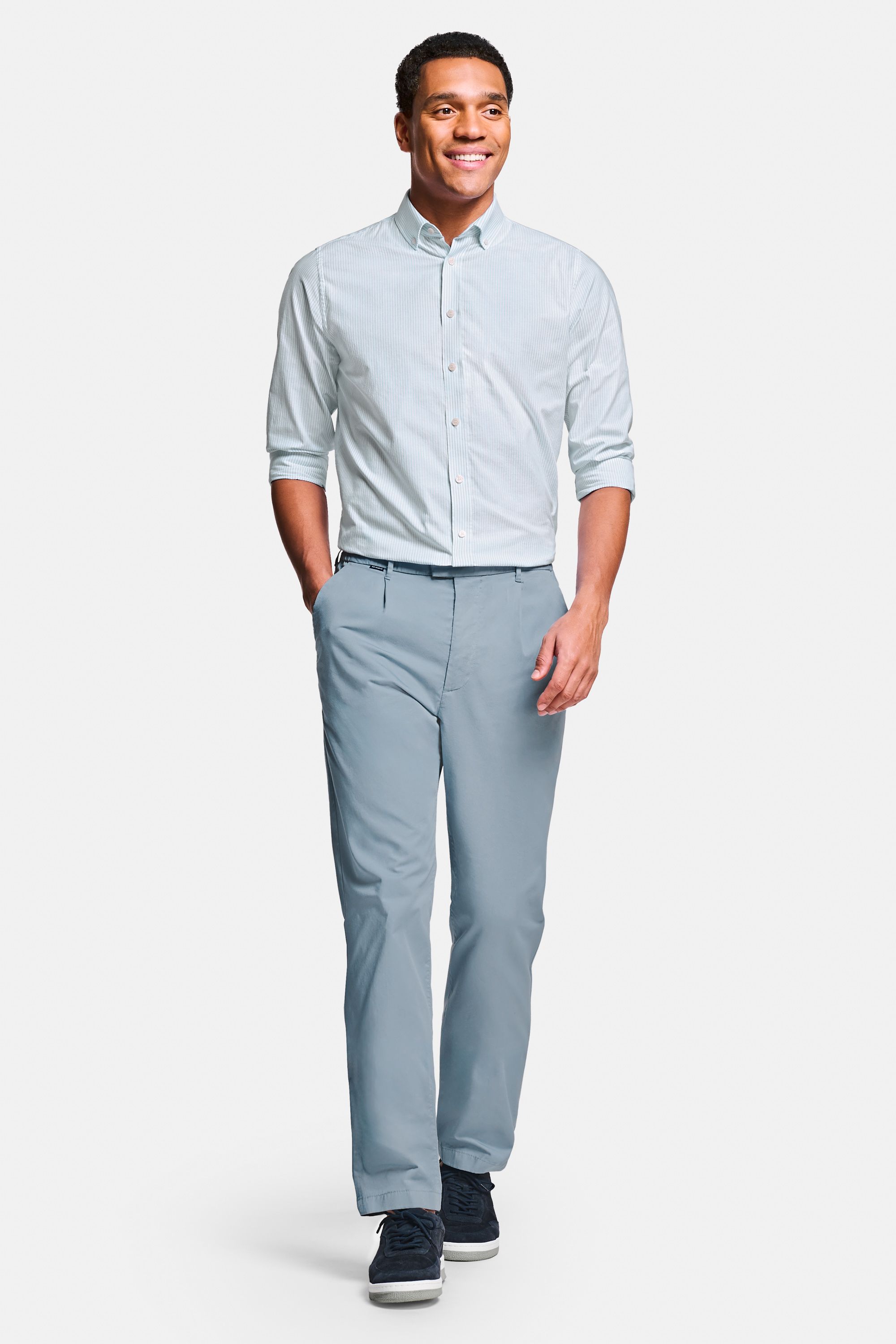 Pontoons * The Oxford Shirt, Antarctics * The Classic Chinos, Deeps * The Suede Sneakers
