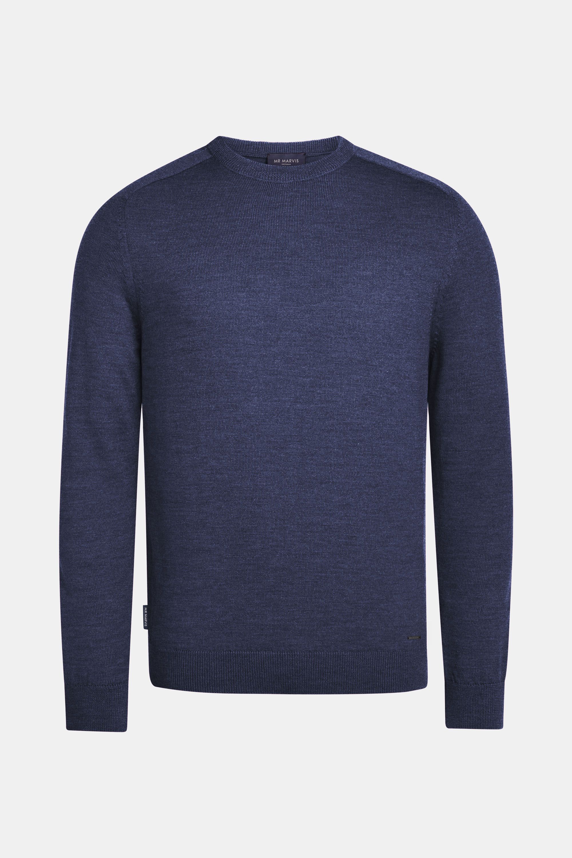 Heren merinowollen trui met ronde hals in blauw