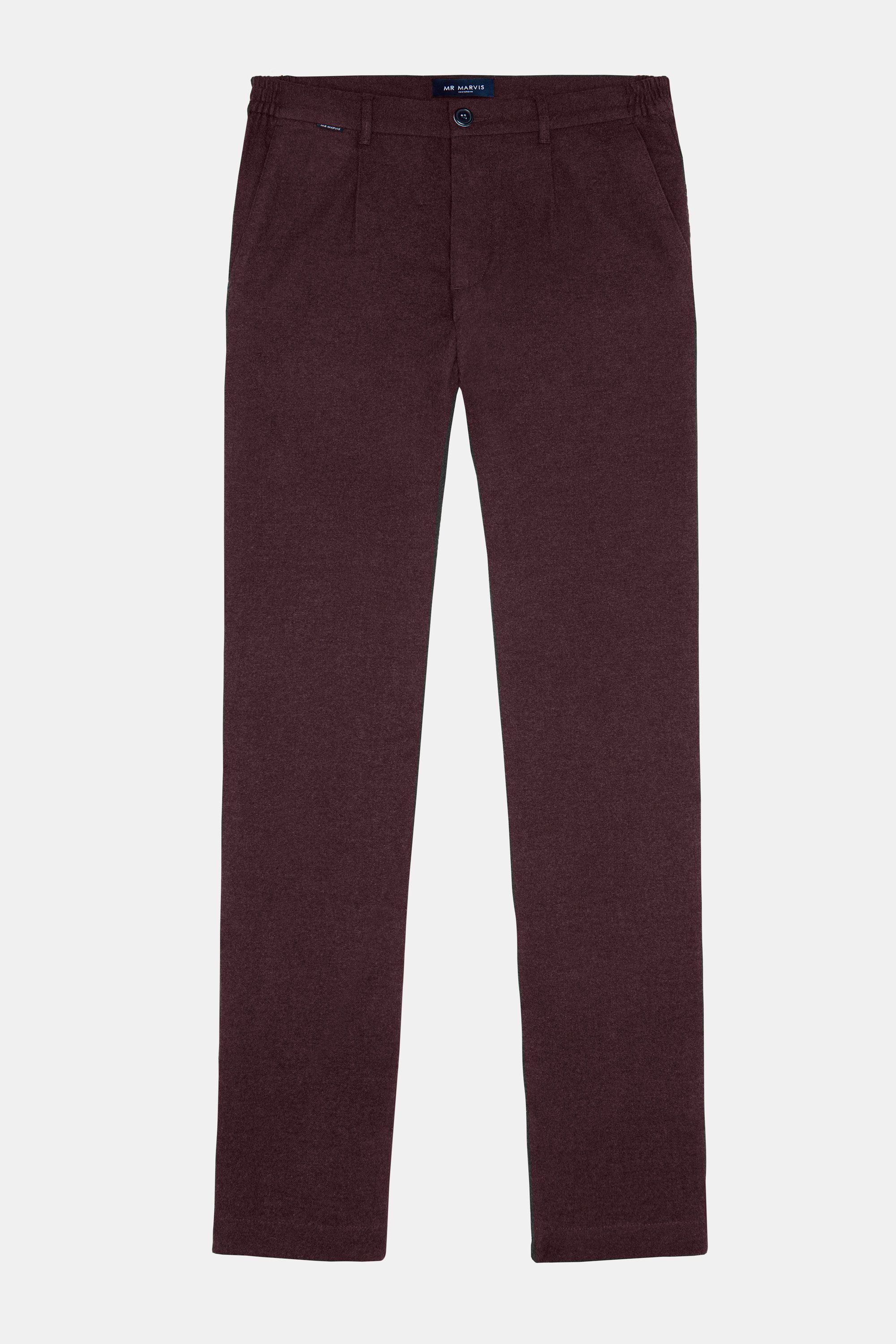 Heren geklede flanellen broek met tapered fit in donker bordeaux