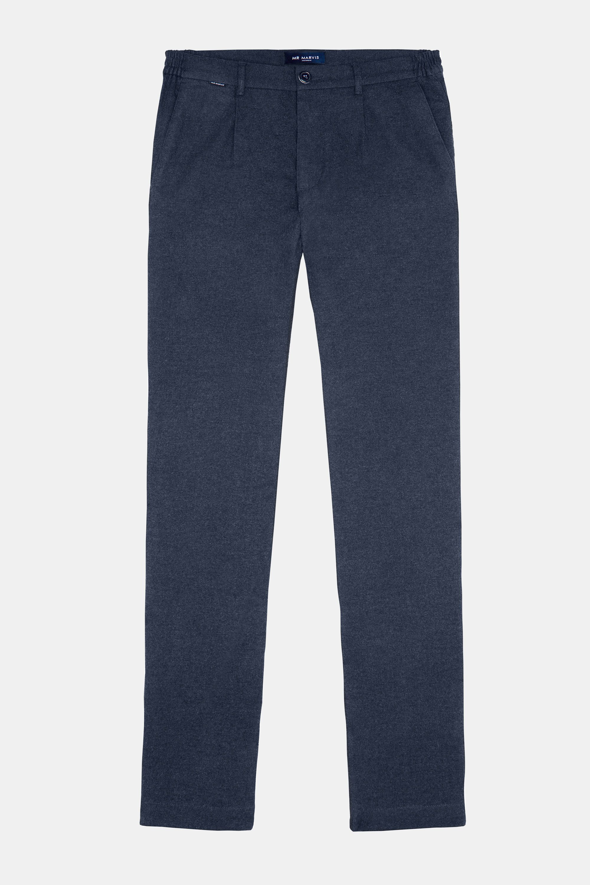 Heren geklede flanellen broek met tapered fit in donkerblauw