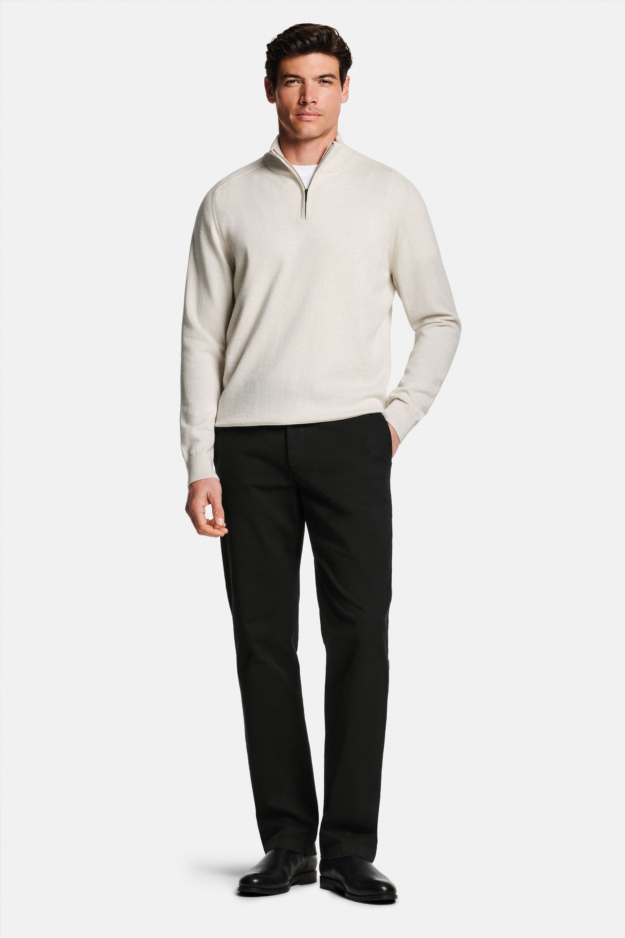 Wimbledons * The Midweight Tee, Coconuts * The Merino Zip Pullover, Blackjacks * The Straight Fit Chinos