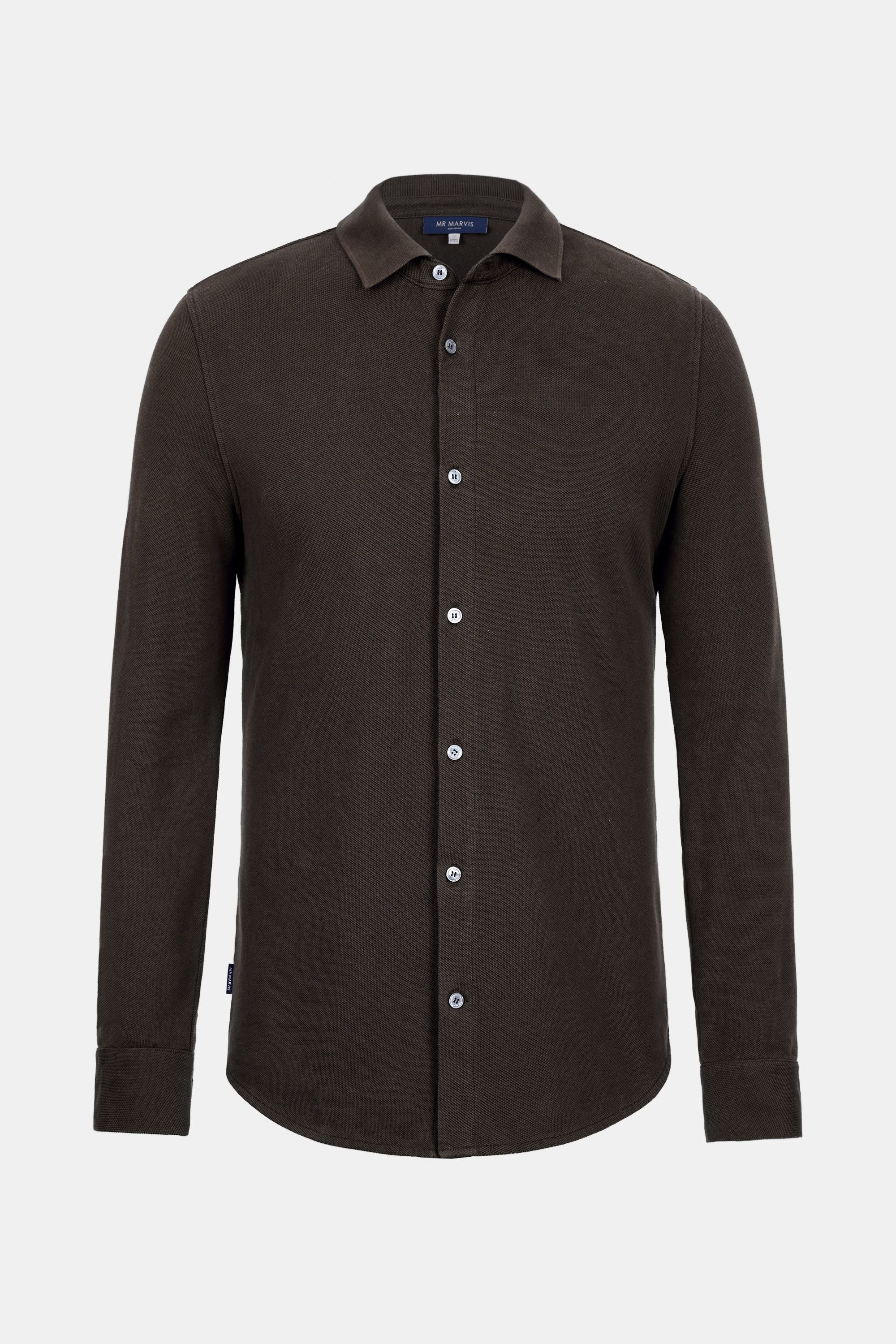 Mens piqué shirt with regular fit in mid brown