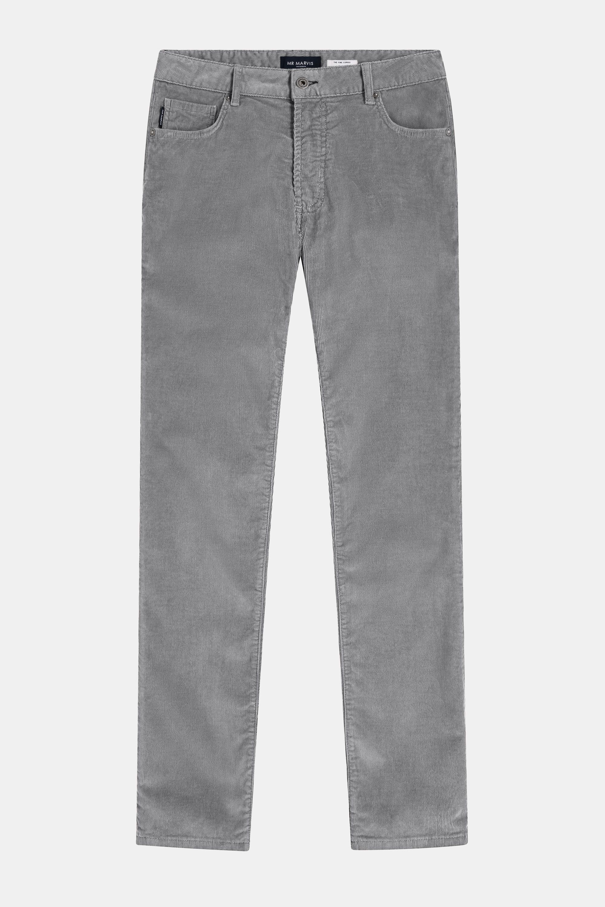 Mens needlecord trousers with tapered fit in classic grey