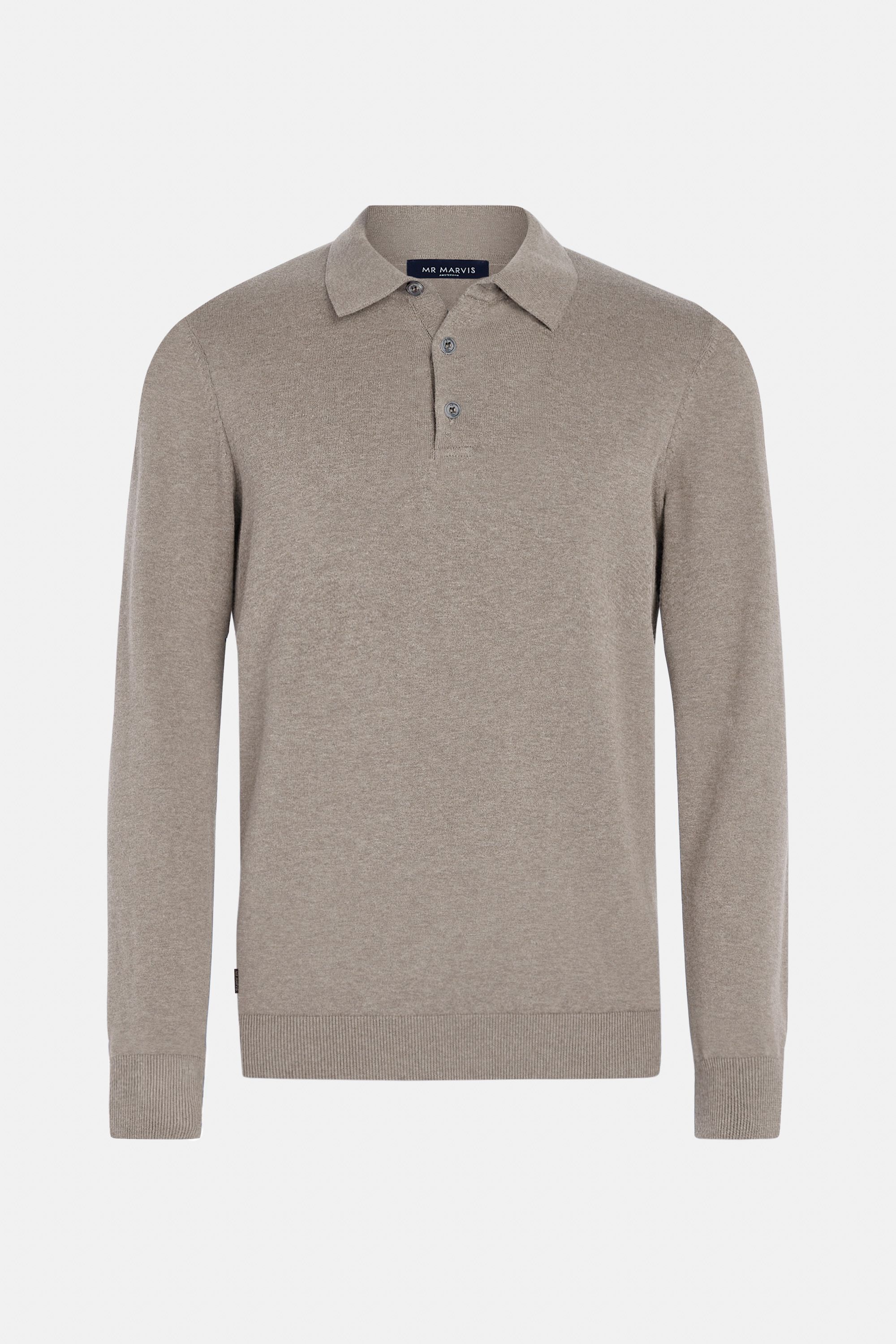 Heren poloshirt met lange mouwen in middenbruin