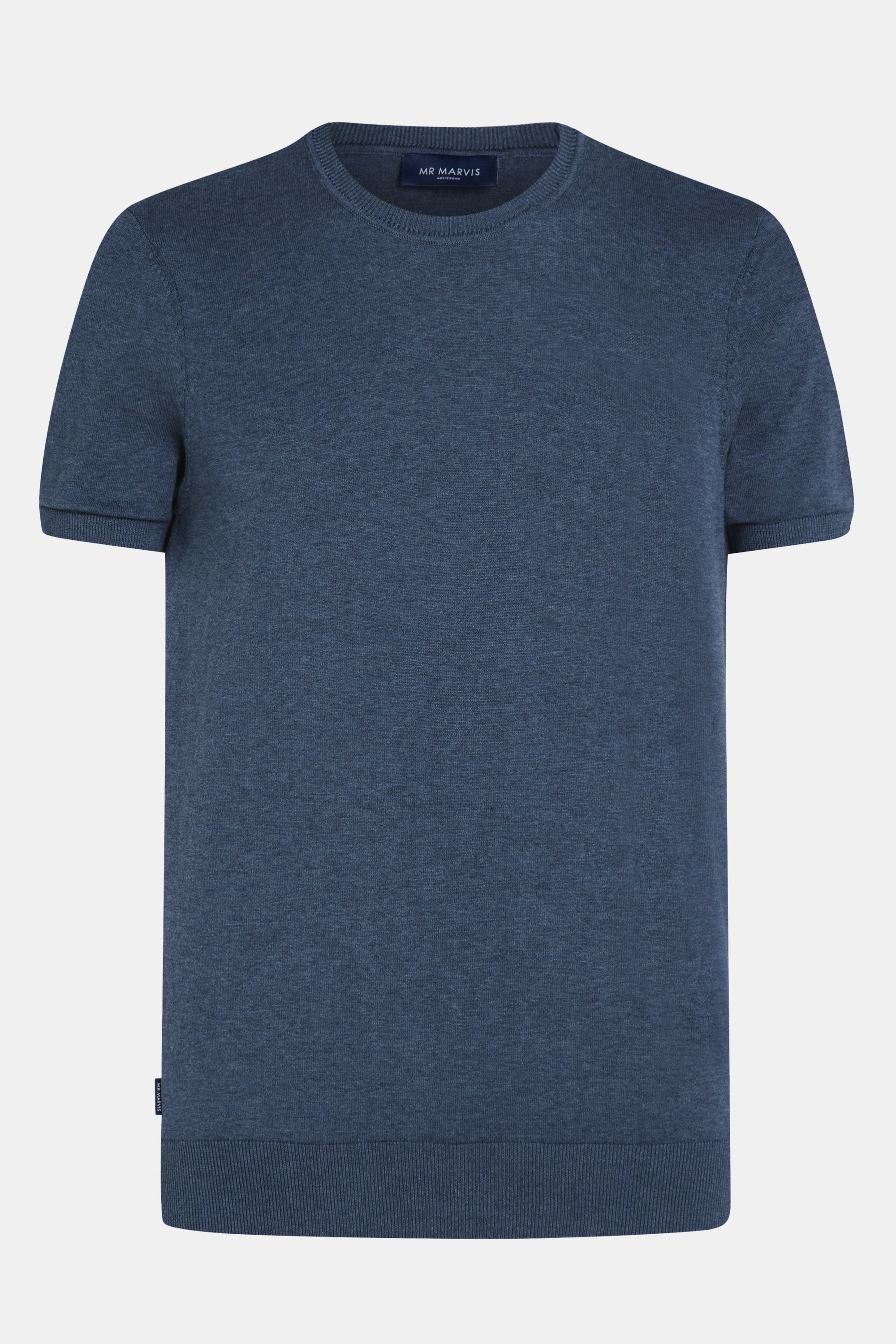 Heren gebreid T-shirt met ronde hals in blauw