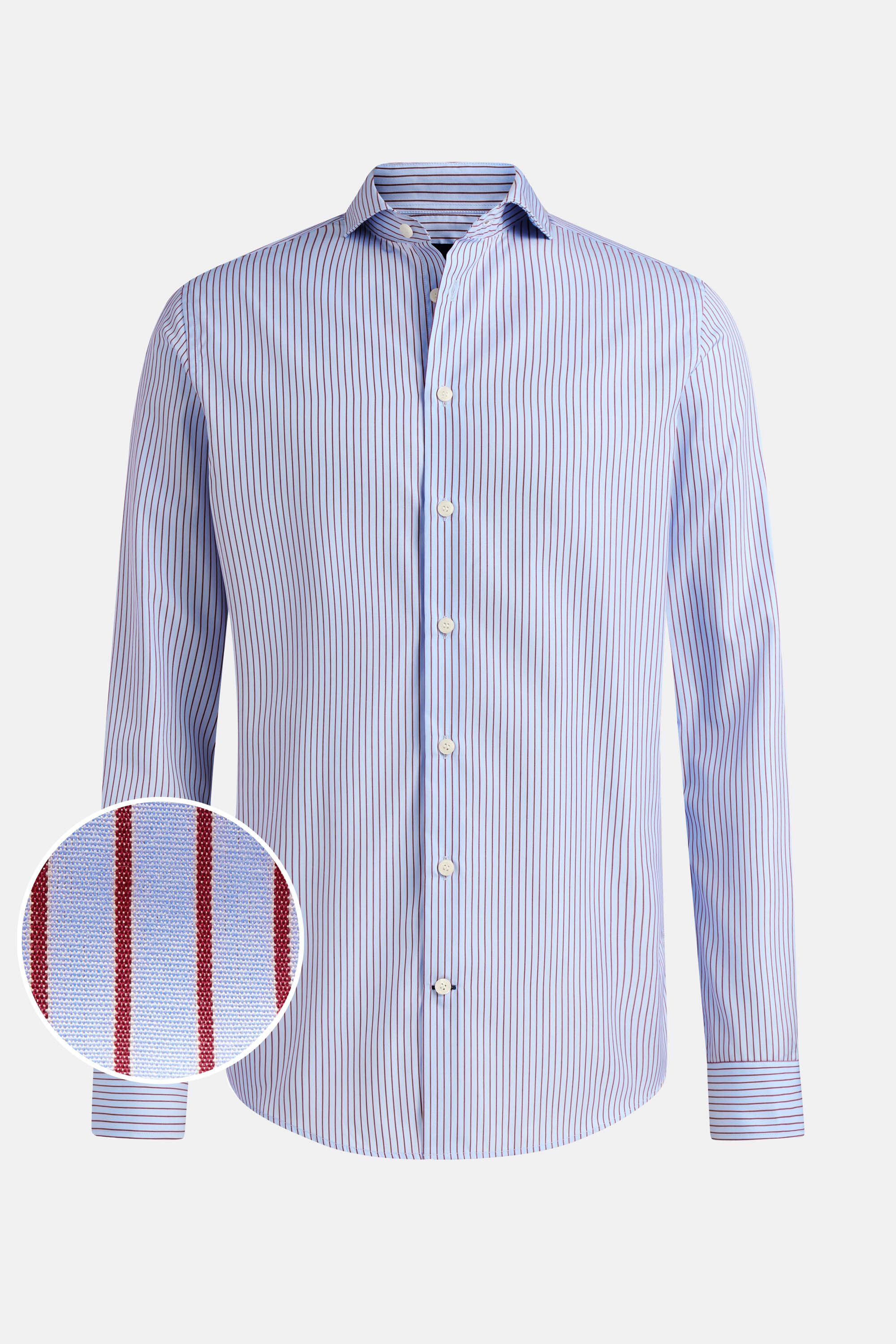 Mens smart dress shirt in blue with red stripes