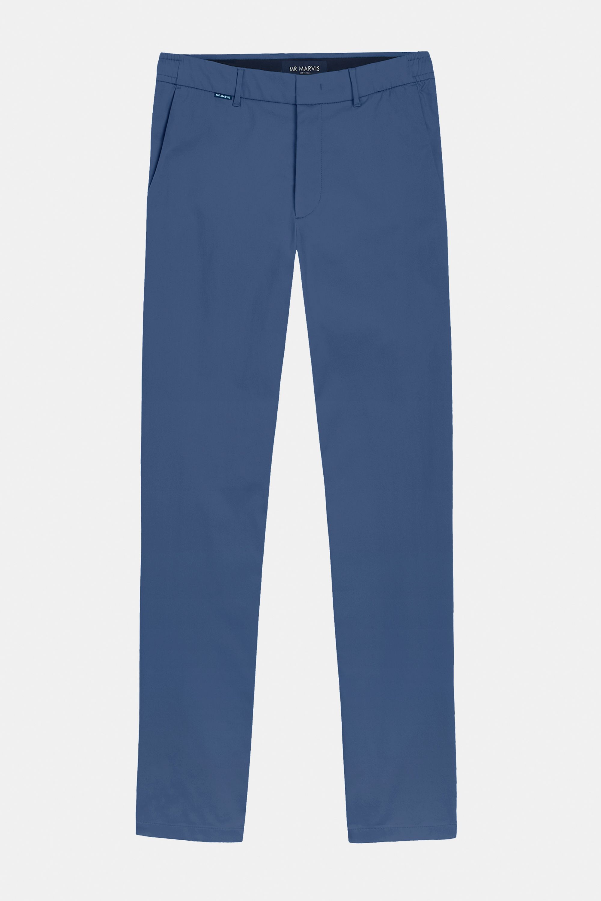 Mens stretchy and water resistant chinos with tapered fit in blue