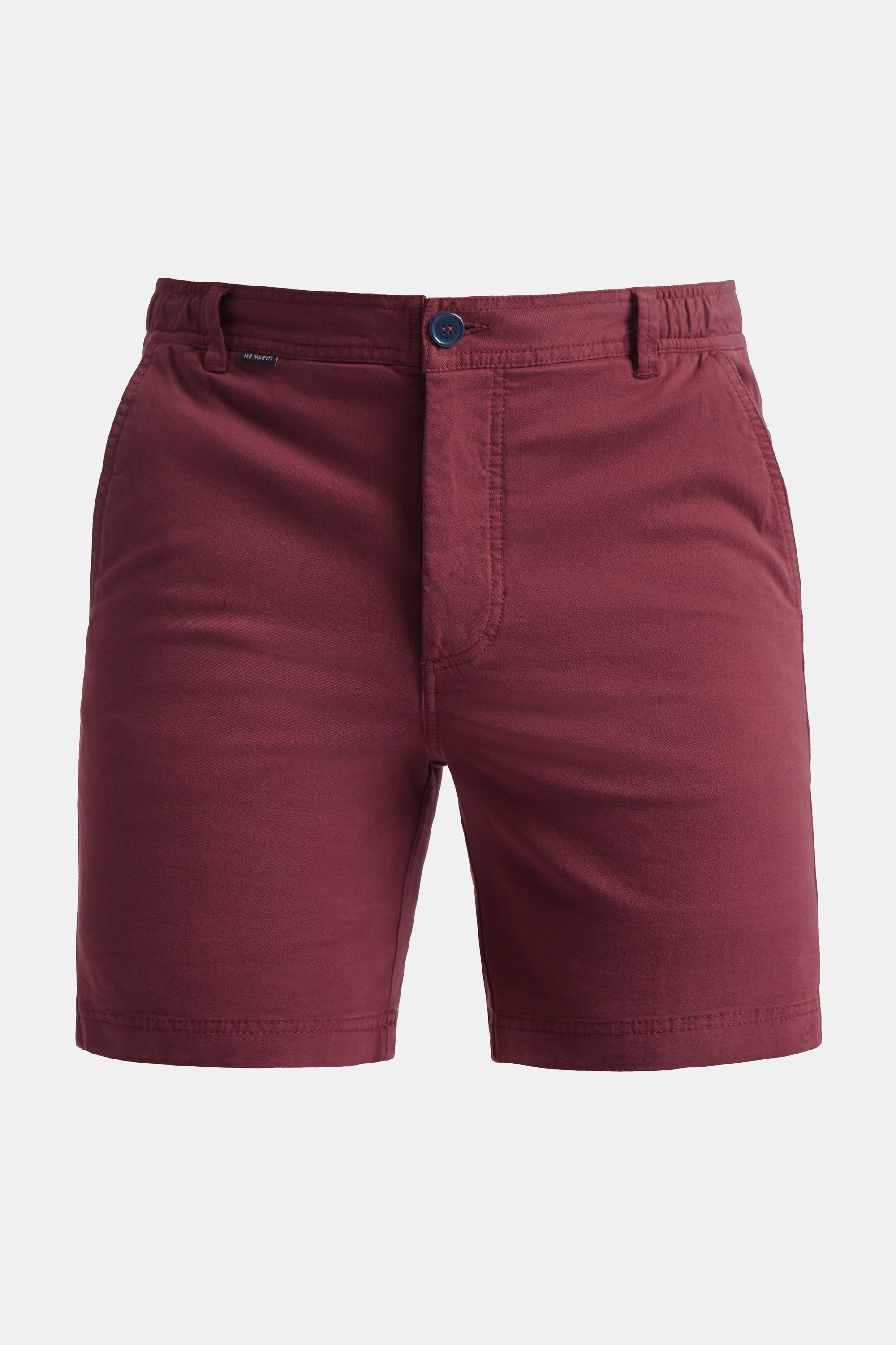 Mens stretch chino shorts in burgundy