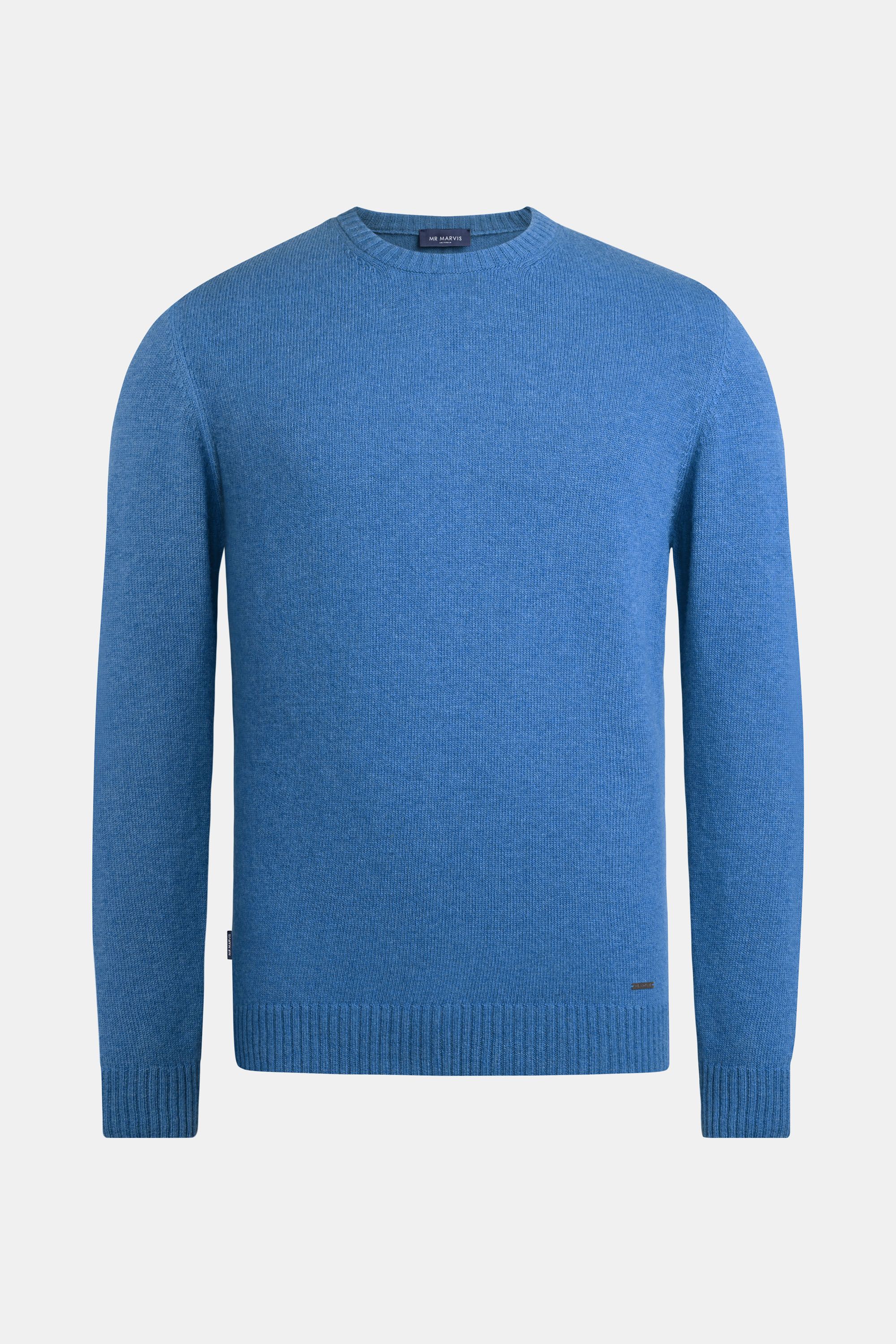 Heren wollen trui met ronde hals in felblauw