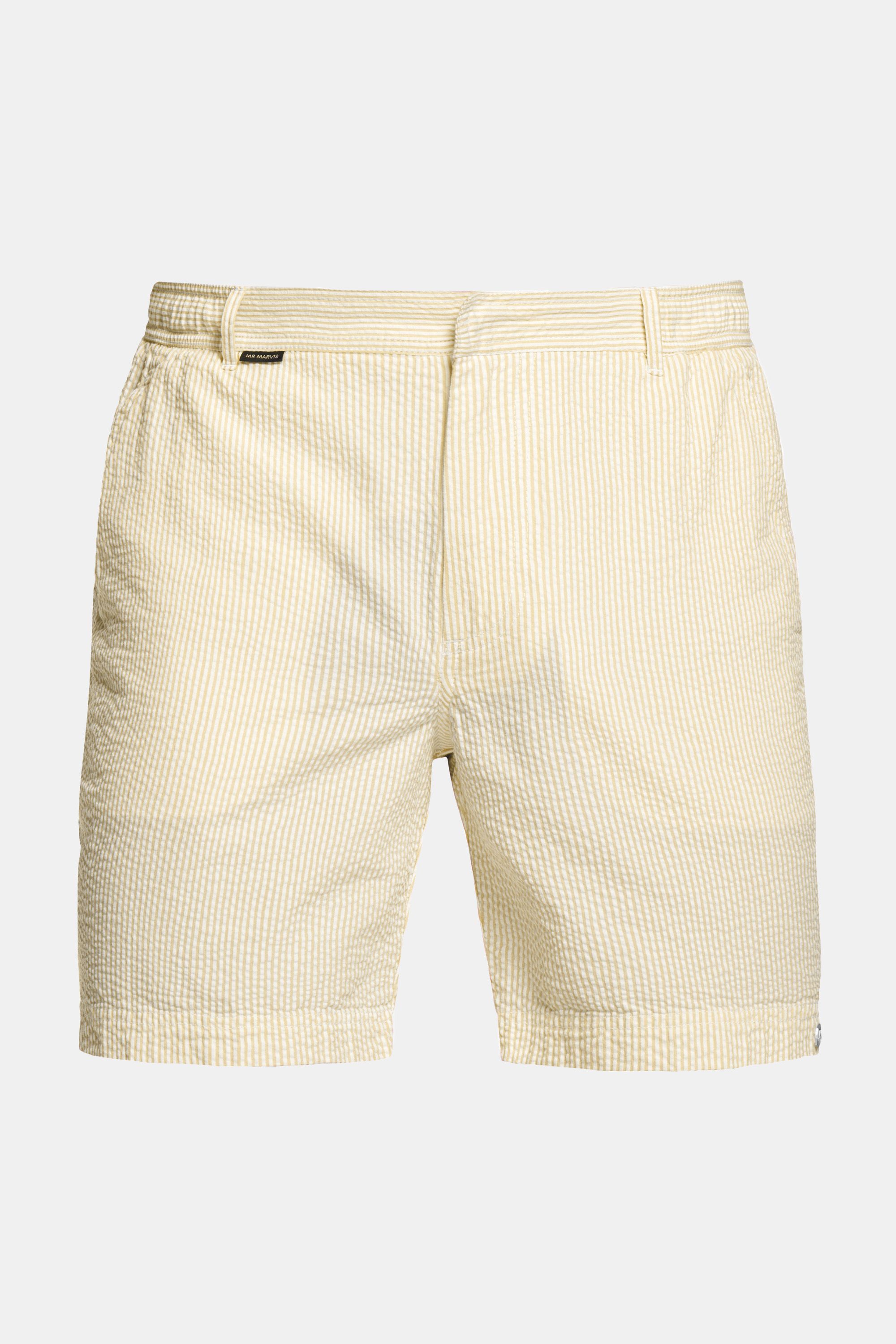 Mens seersucker shorts in yellow & white striped