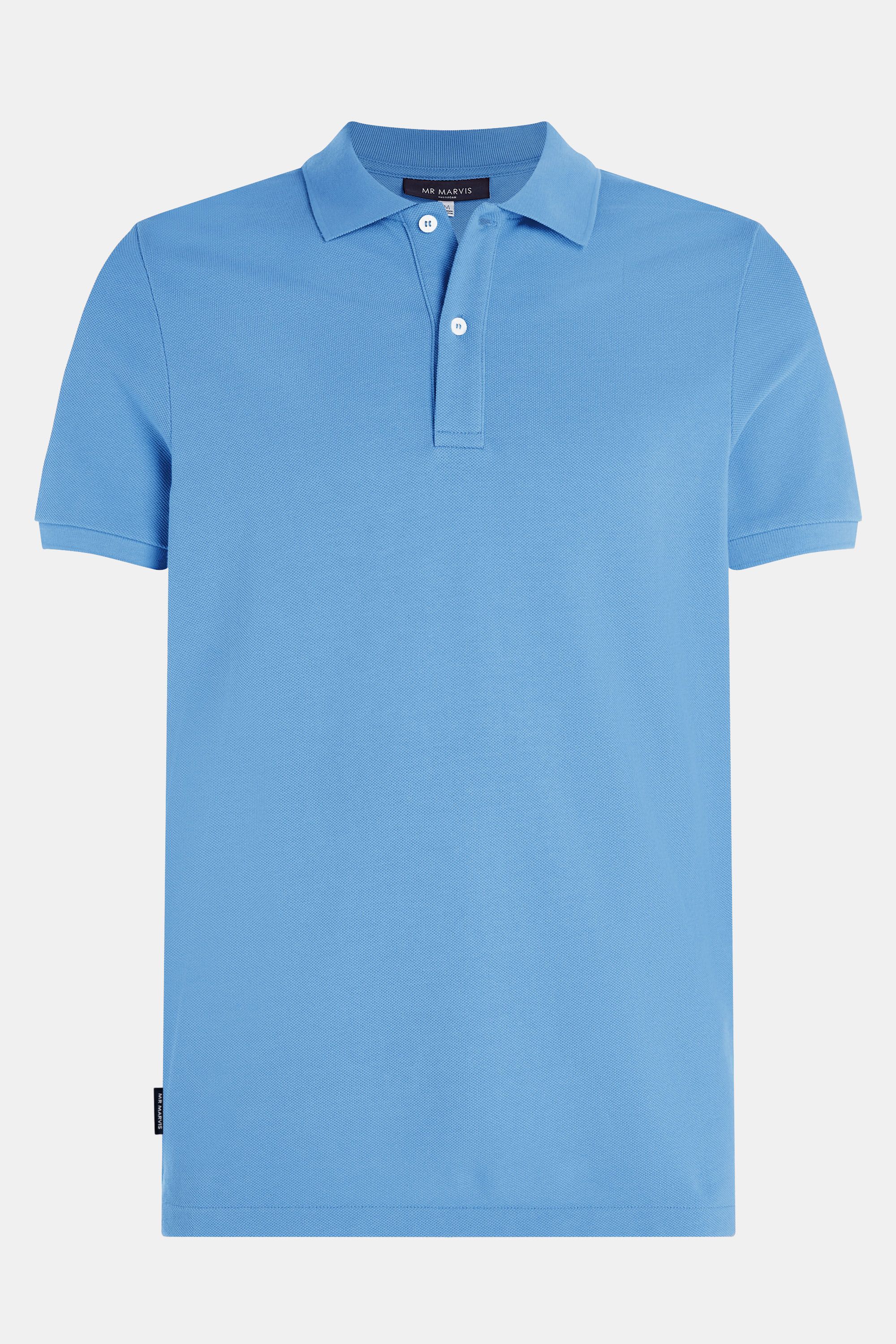 Mens pique polo with organic cotton in mid blue