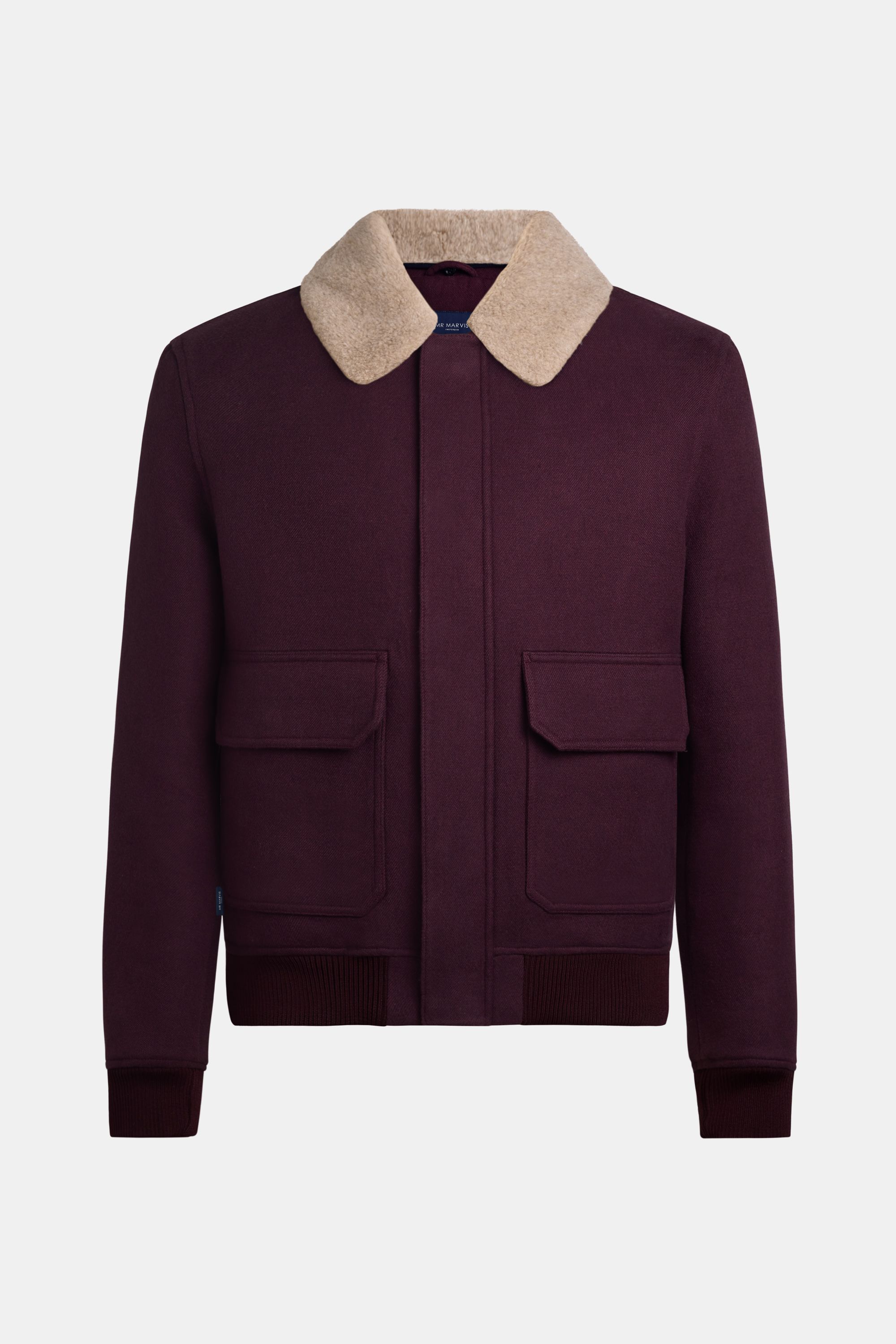 Herren Aviator-Jacke aus Baumwolle und Wolle in Dunkelburgunder